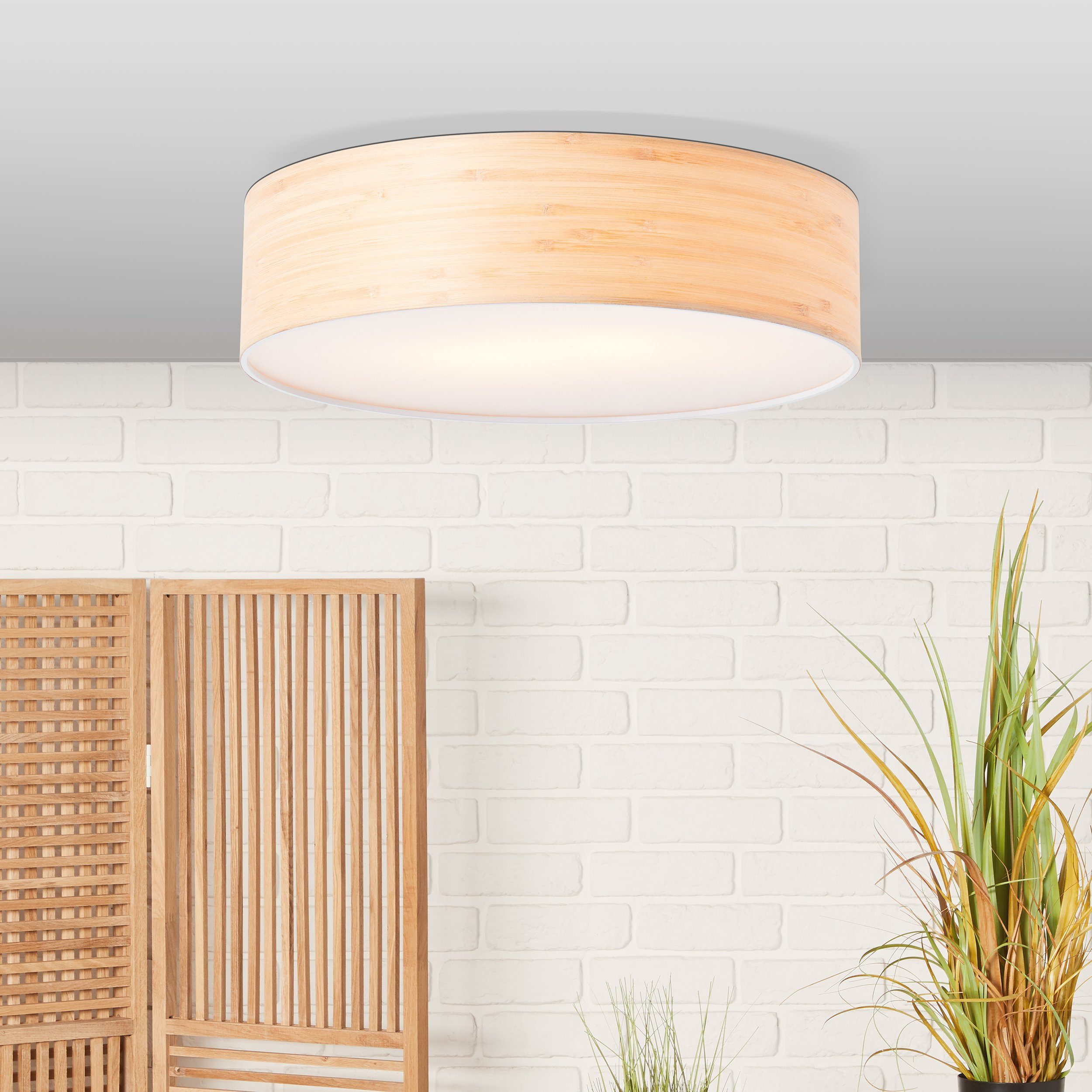 Lightbox Deckenleuchte, ohne Leuchtmittel, dimmbare Deckenlampe im Nature Stil, Ø 38cm, aus Metall/Holz