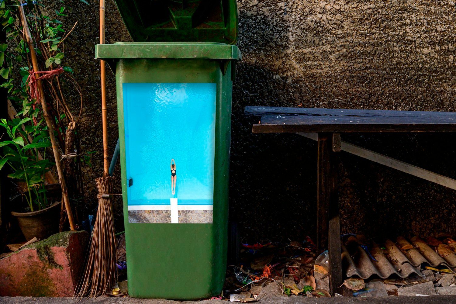 Schwimmbad MuchoWow St), Mülleimer-aufkleber, Sommer Abfalbehälter Container, (1 Wasser Mülltonne, Sticker, - - Wandsticker