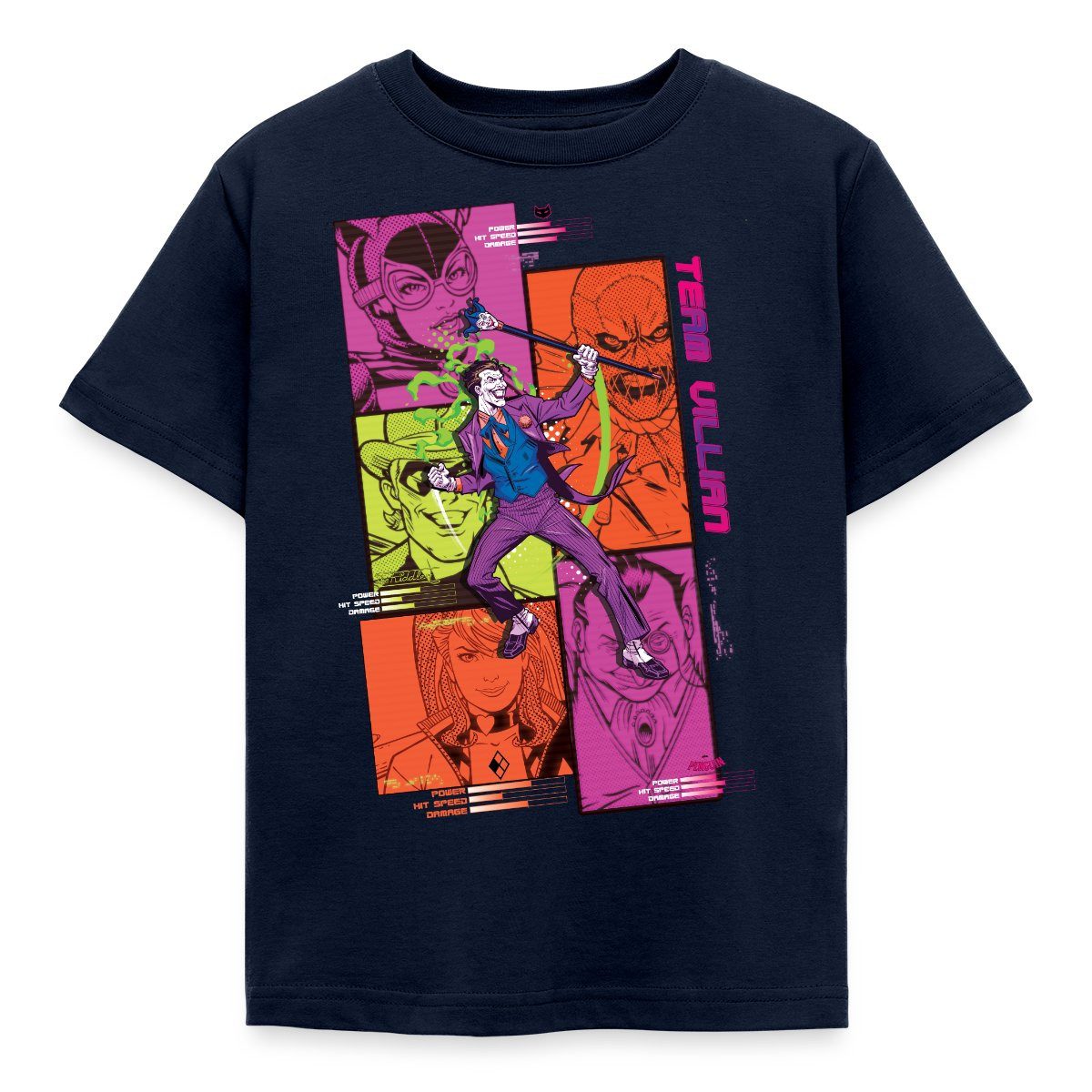Spreadshirt T-Shirt Batman Team Villain Mit Joker Und Comic-Panels Kinder T-Shirt (1-tlg) Fällt klein aus. Wir empfehlen, eine Größe größer zu bestellen.
