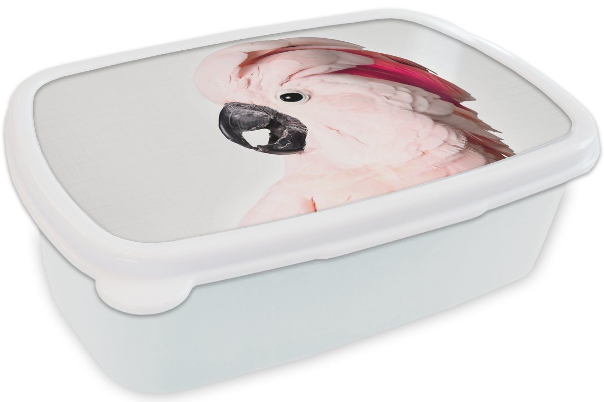 MuchoWow - Kunststoff, Jungs Brotbox Rosa Erwachsene, Kakadu Kinder - und weiß - Brotdose, für Natur, Lunchbox für Mädchen und (2-tlg), Tiere