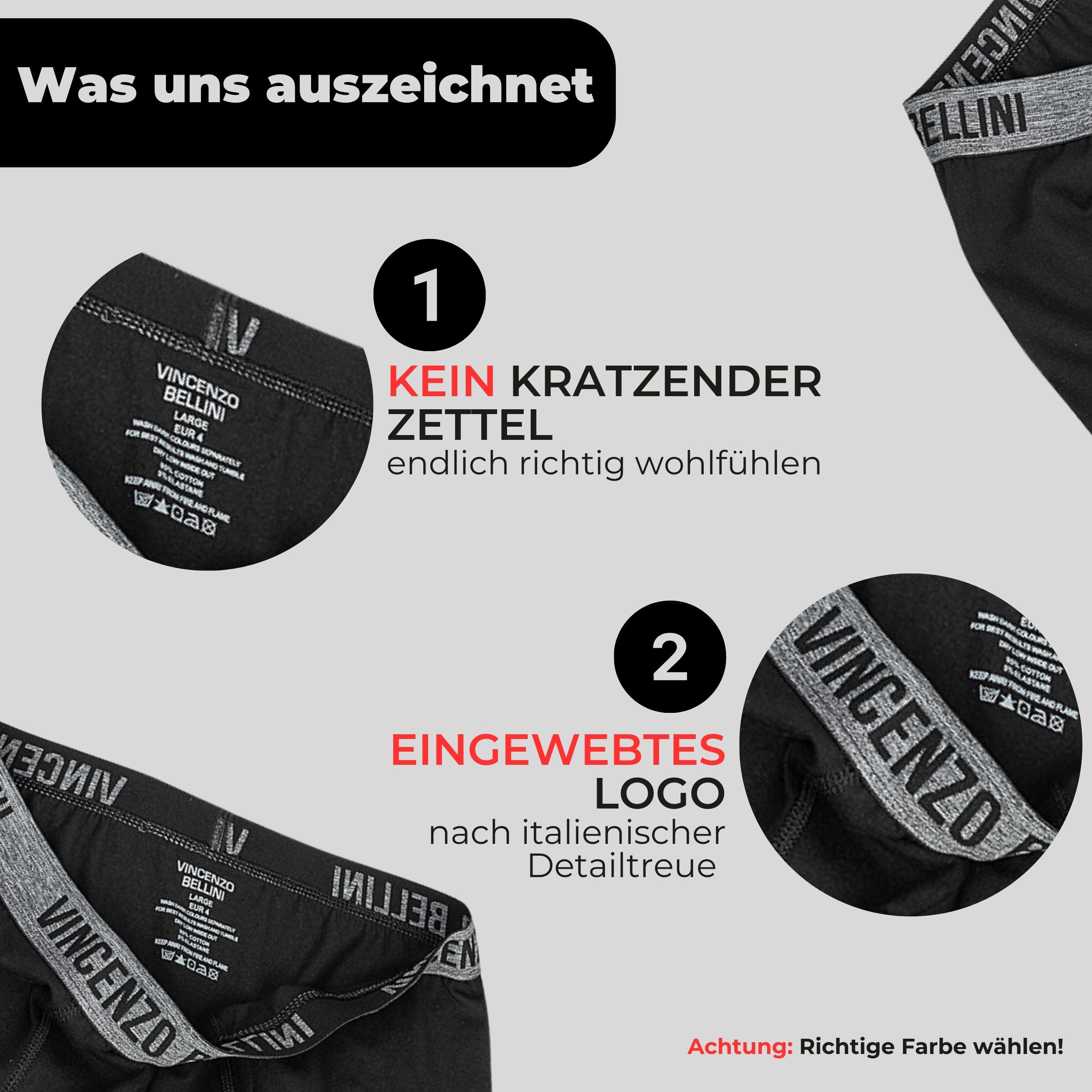 Vincenzo Bellini Boxershorts aus Baumwolle - 3 Farbvarianten - Herren Unterhose (Männer Unterwäsche Spar-Set, 12-St., 12er Pack) Doppelt genäht - Ergonomisch & Langlebig - ohne kratzenden Zettel