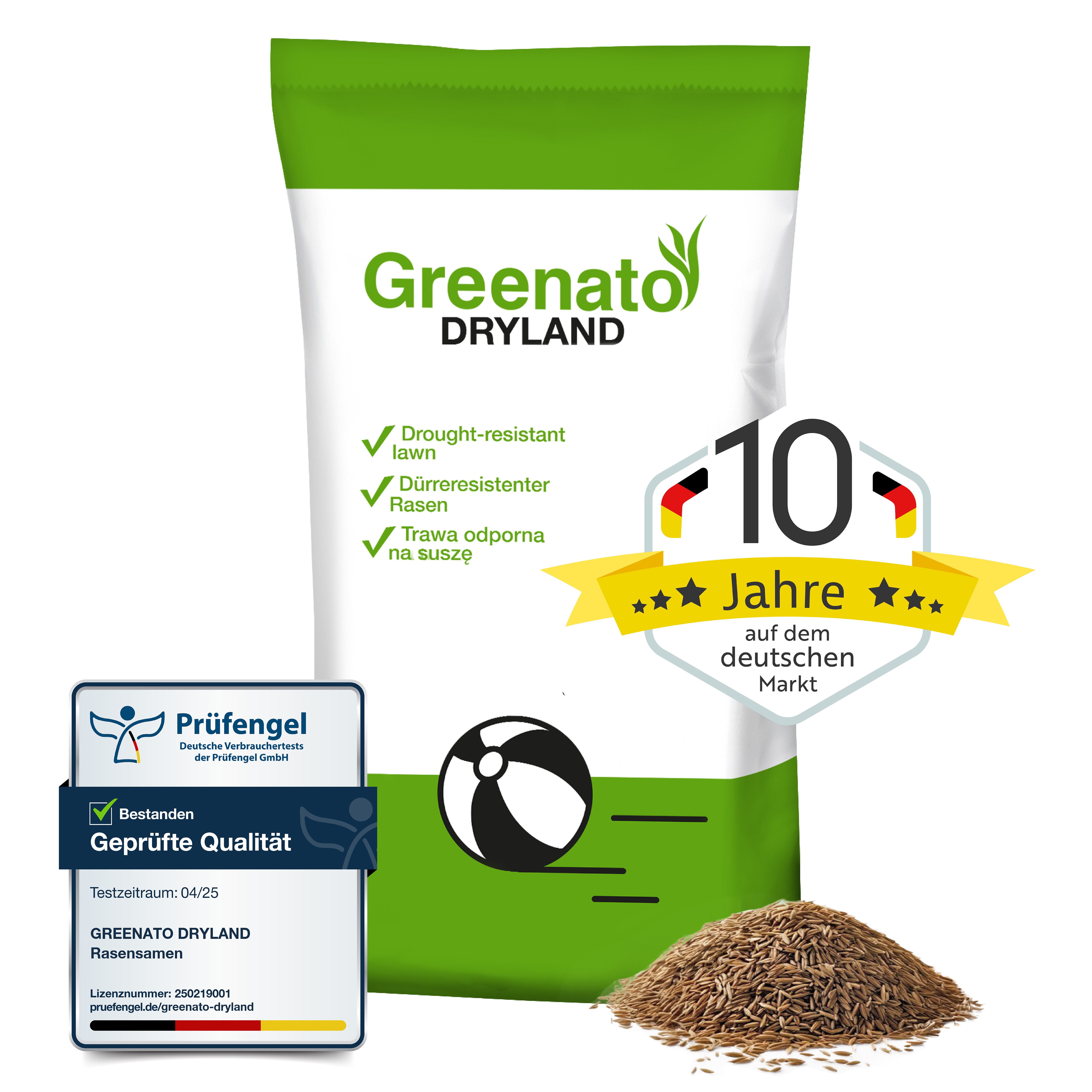 Greenato Dryland Rasensamen Trockenresistent 5kg schnellkeimend für 200m²