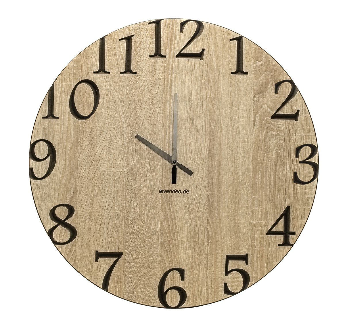 Levandeo® Wanduhr (Wand-Uhr Holz 60cm Sonoma Eiche Deutsche Herstellung klassisch klassisch) Eiche