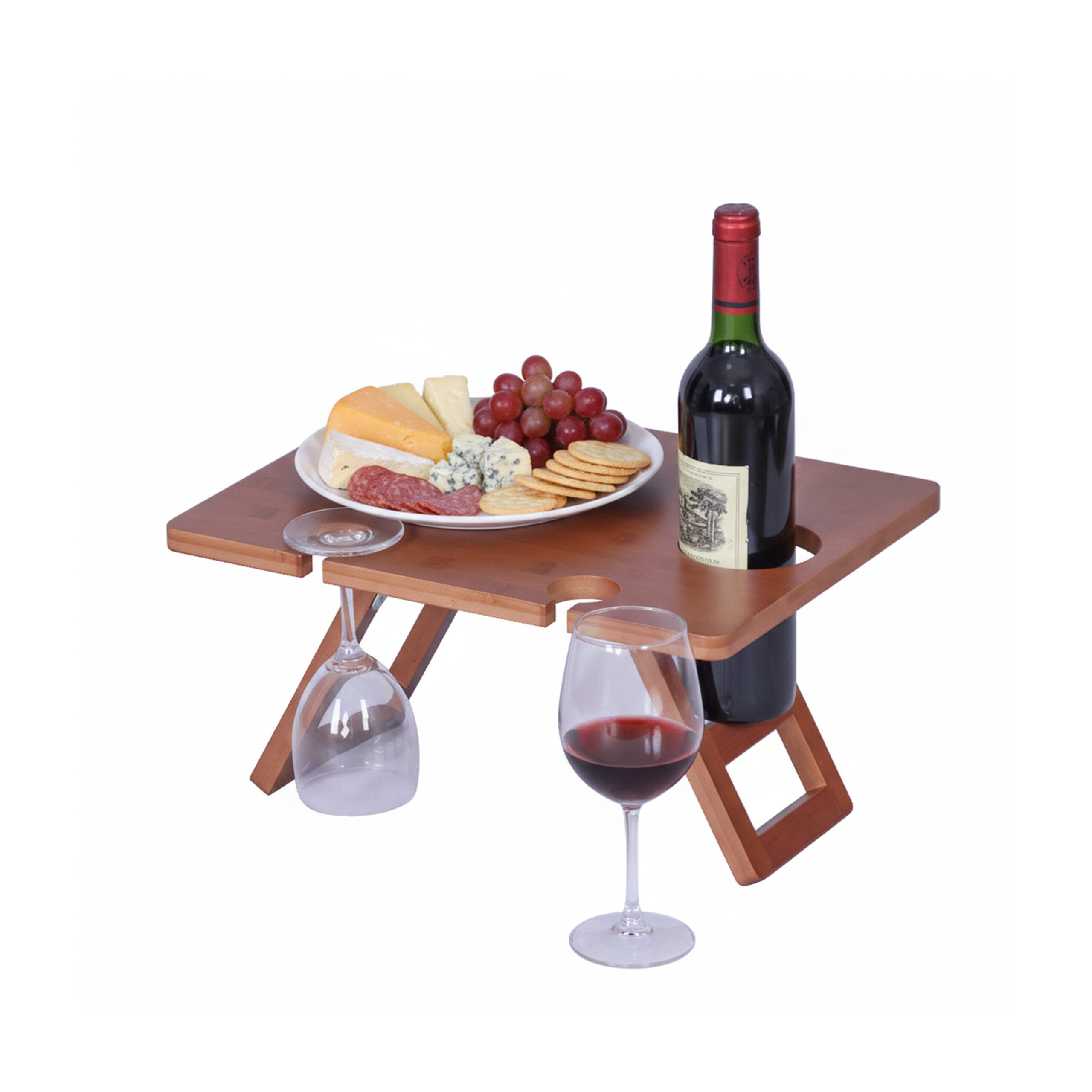 relaxdays Tabletttisch Picknick Weintisch aus Bambus (1-St)