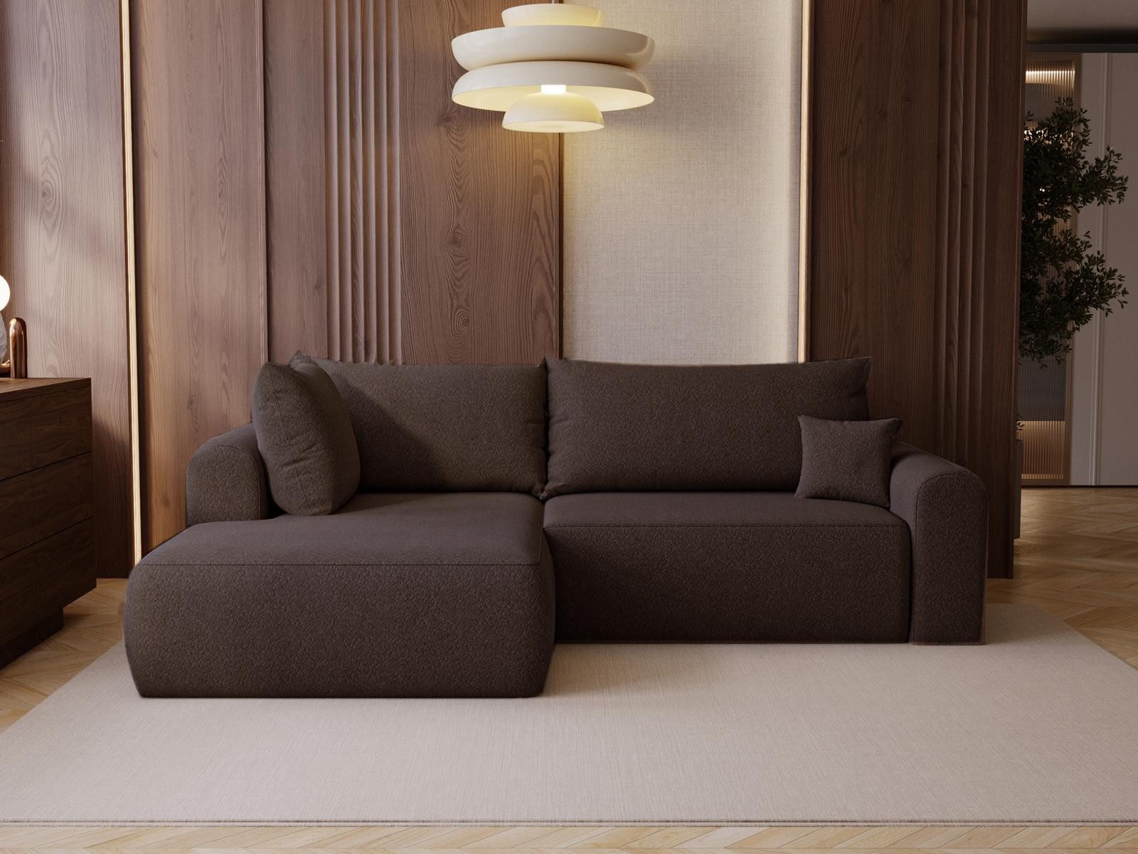 Compleo Ecksofa japandi, Breite: 257 cm, Ecksofa mit Bettkasten, Veloursstoff oder Bouclé-Stoff, MADE IN EU, ausziehbares Sofa