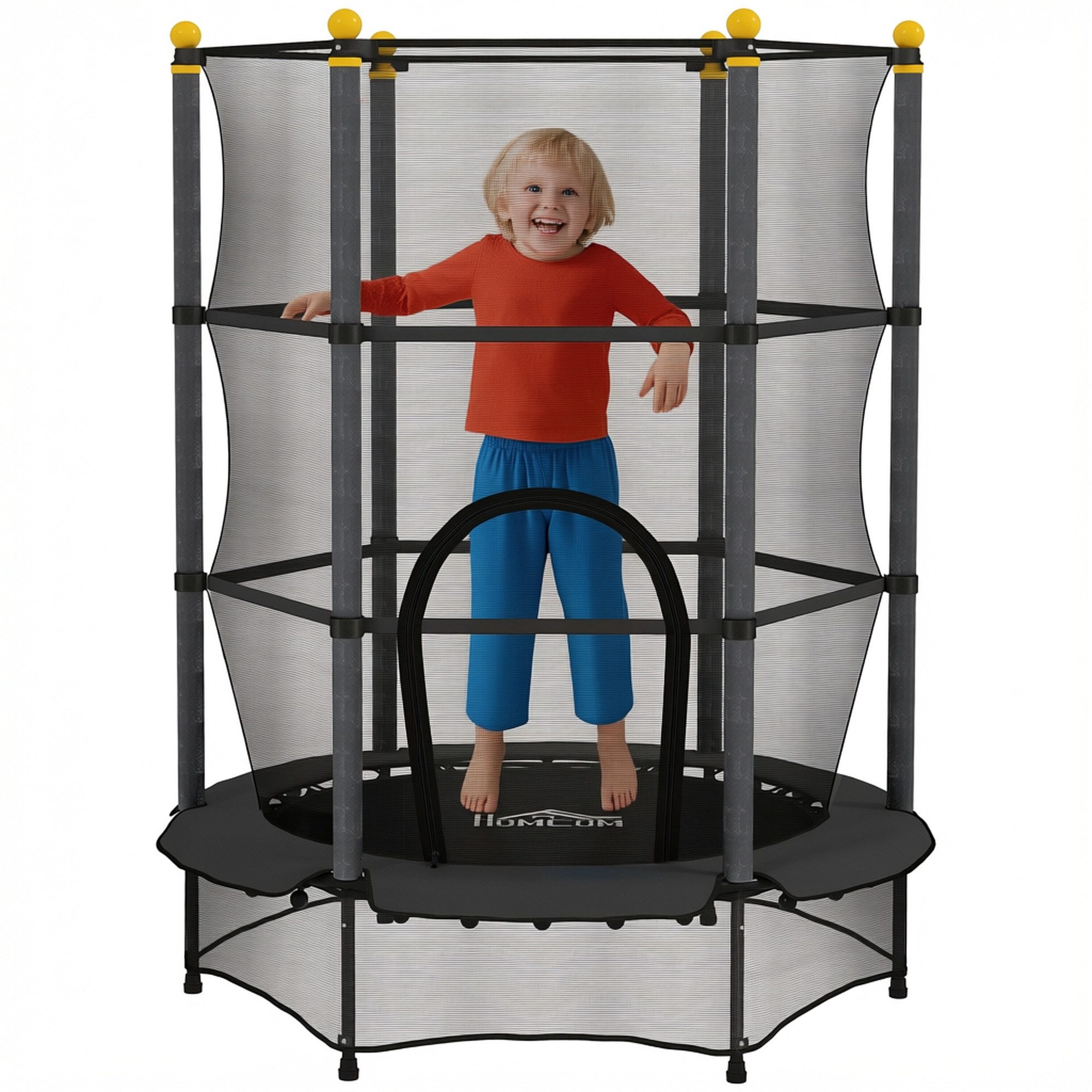 HOMCOM Kindertrampolin Trampolin Outdoor mit Sicherheitsnetz, Randabdeckung, Ø 140 cm, (Indoor Trampolin, 1 tlg., Trampolin), für Kinder 3-10 Jahre, bis 50 kg belastbar, Schwarz