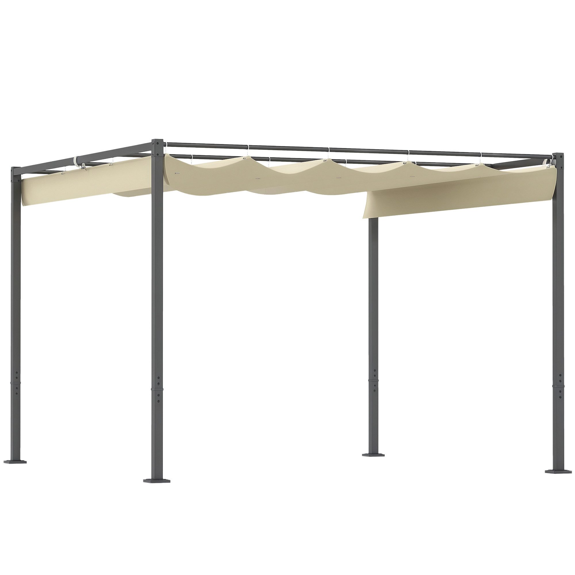 Outsunny Pergola aus Metall, mit verstellbares Dach, Freistehend, (Garten Pavillon, 1-tlg., Terrassendachung), UV Schutz 30+, für Terrasse und Garten, Beige