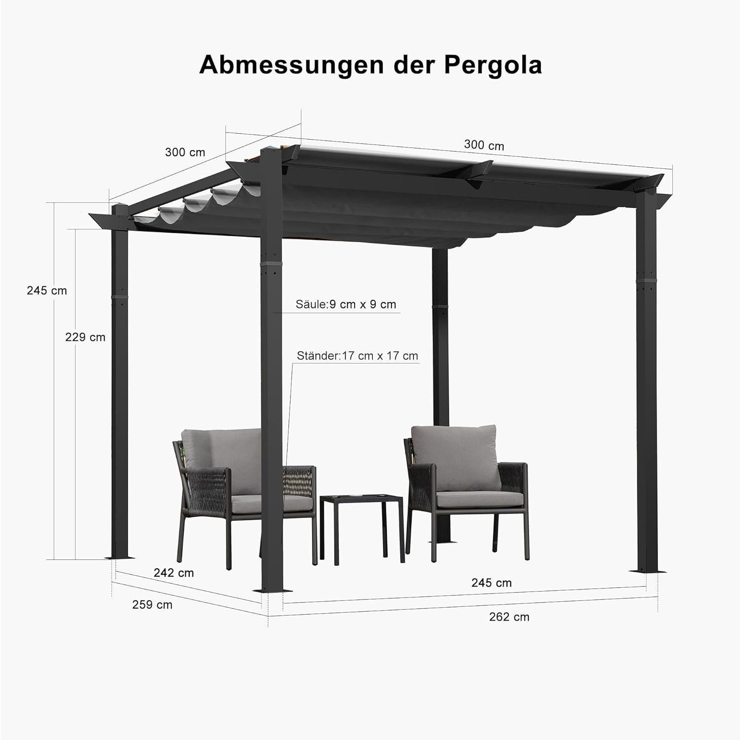 PURPLE LEAF Pergola 3 x 4 m Pavillon mit Schiebedach Aluminium Wasserdicht, günstig online kaufen
