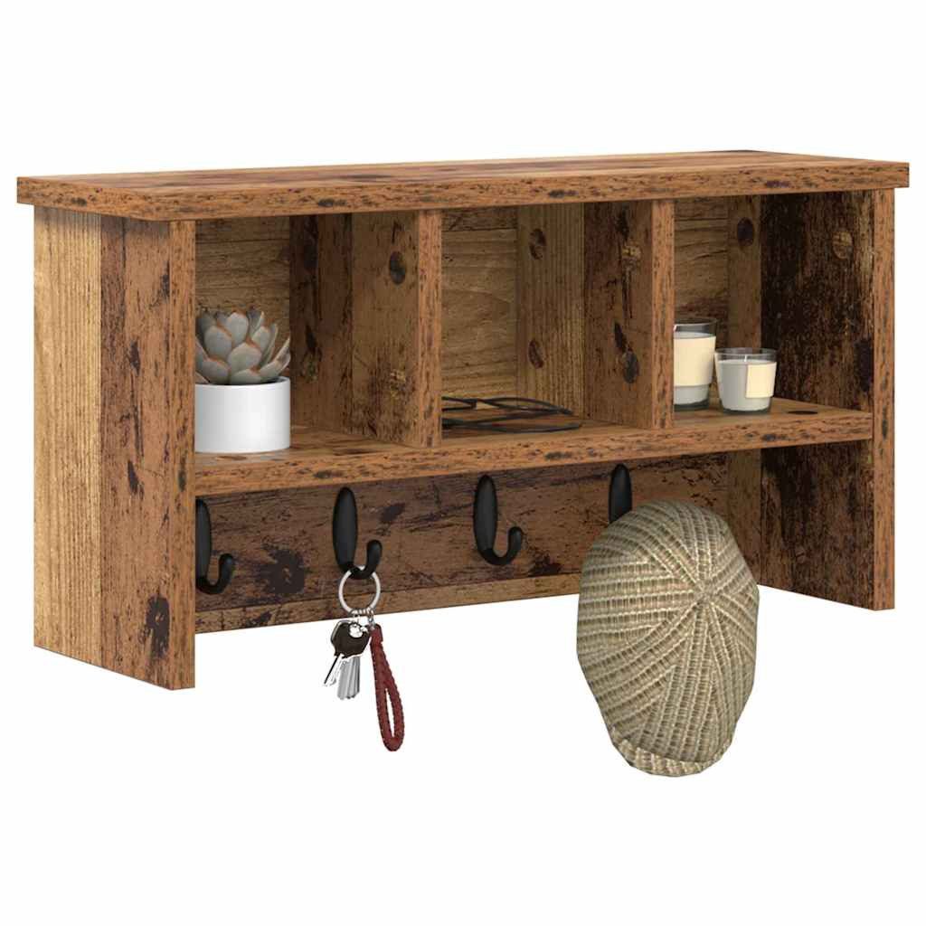 furnicato Garderobenständer Wandgarderobe mit 3 Regalen 50 x 16 x 26 cm Altholz, Garderobenständer mit 3 Ablagen und Haken für deinen Flurbereich
