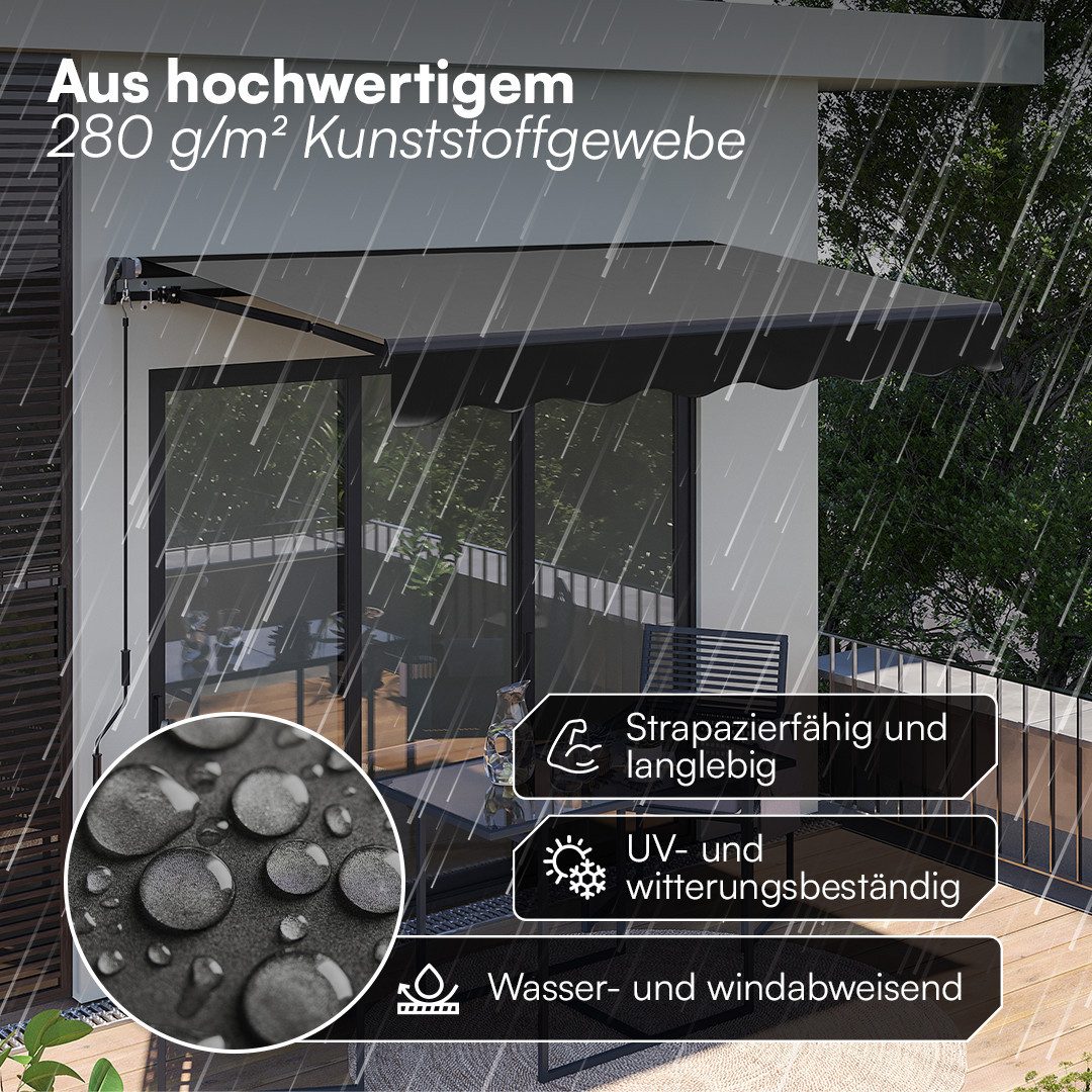 STEELSØN Gelenkarmmarkise Kestria wetterfest & blickdicht (200x150 cm, anthrazit) mit Aluminium-Kassette & Wandhalterung, langlebiges Kunstftoffgewebe