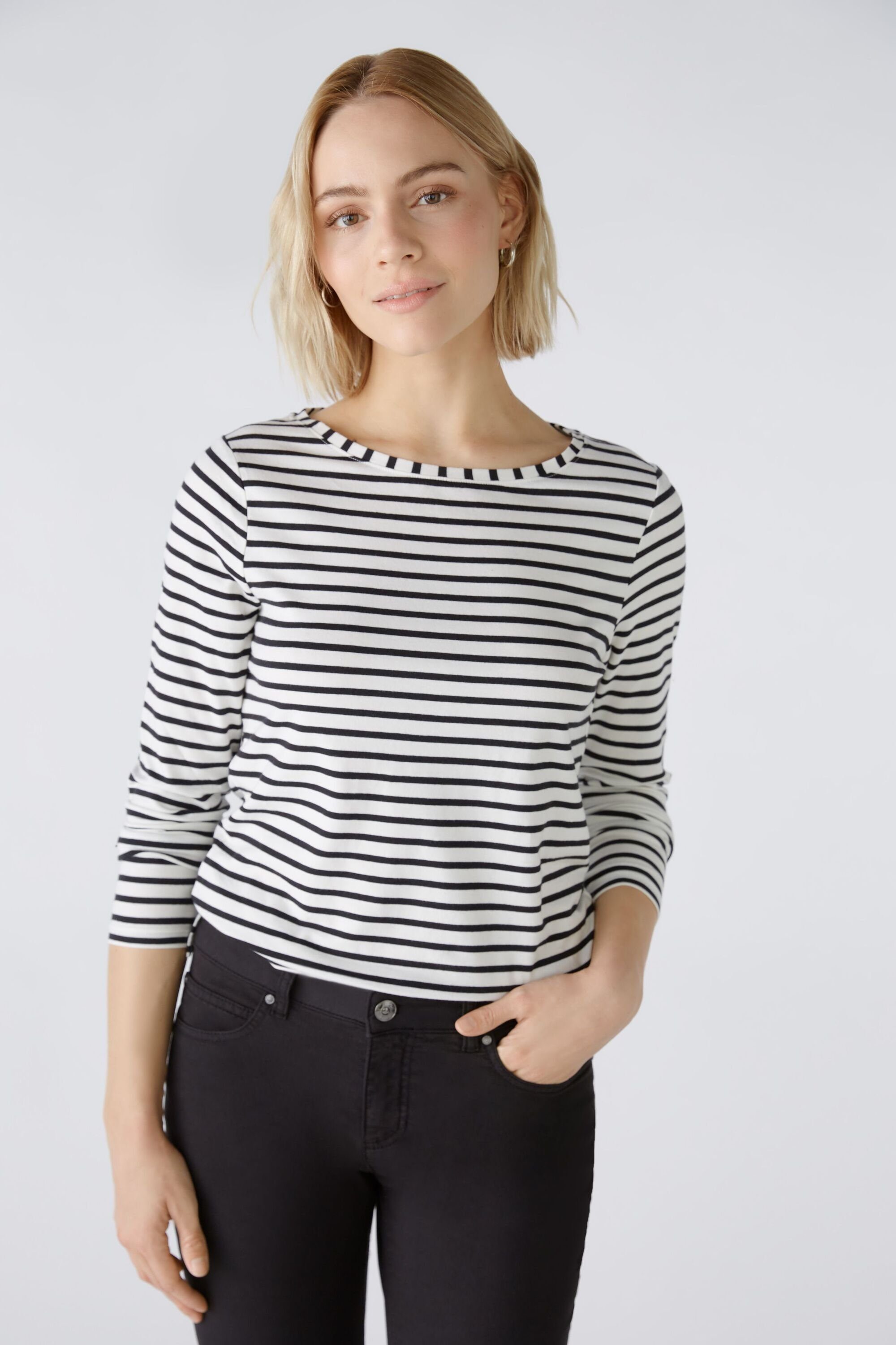 Oui Langarmshirt SUMIKO elastische Cotton-Modalmischung