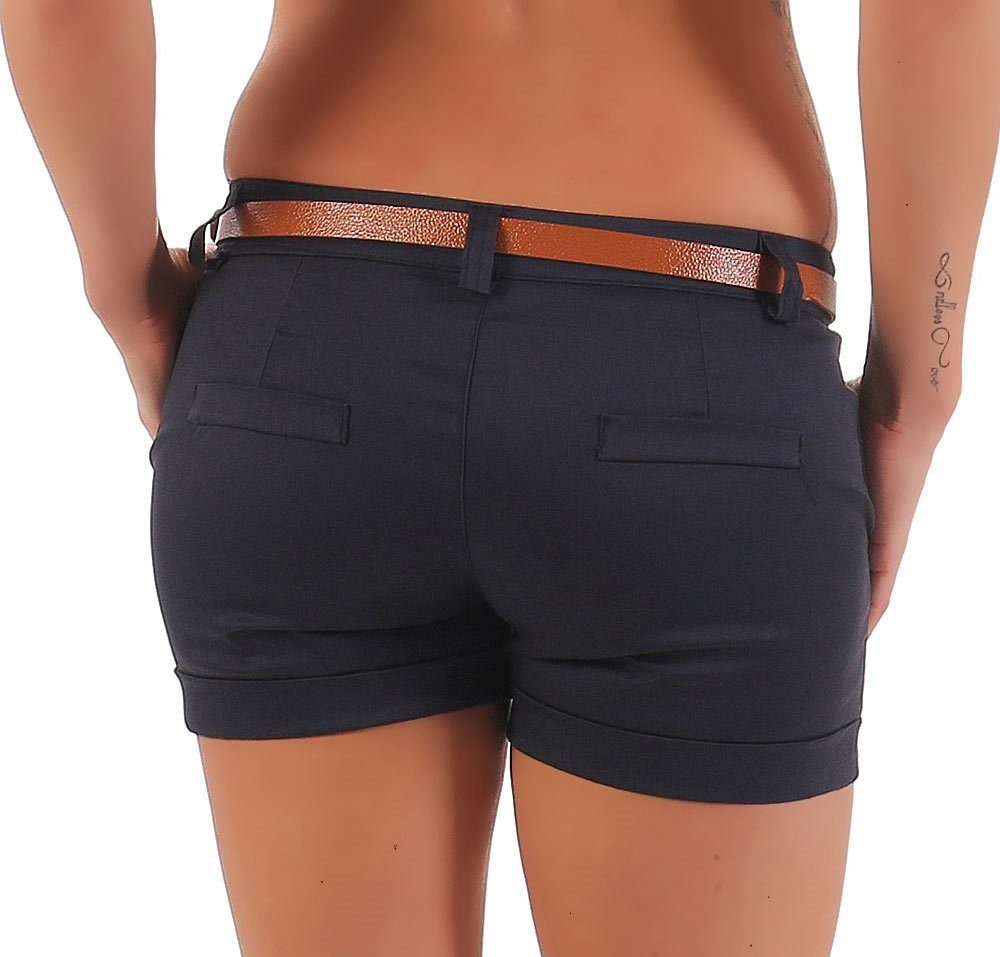malito more than fashion Bermudas malito Damen Chino Shorts in Unifarben, lässige kurze Hose, Bermuda kurze Sommerhose mit Gürtel