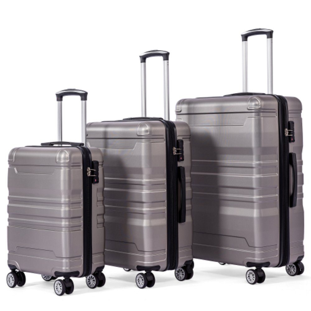 Flieks Trolleyset, 4 Rollen, (3 tlg, 3 tlg), Hartschalen Trolley Handgepäck Koffer Set Reisekoffer Erweiterung Grau