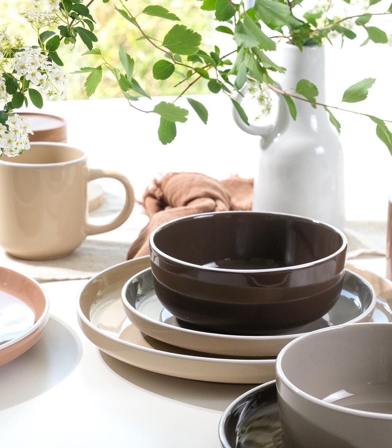 CreaTable Kombiservice NORDIC MOCHA MOUSSE, verschiedene Brauntöne, (16-tlg), 4 Personen, Steinzeug, spülmaschinen- und mikrowellengeeignet