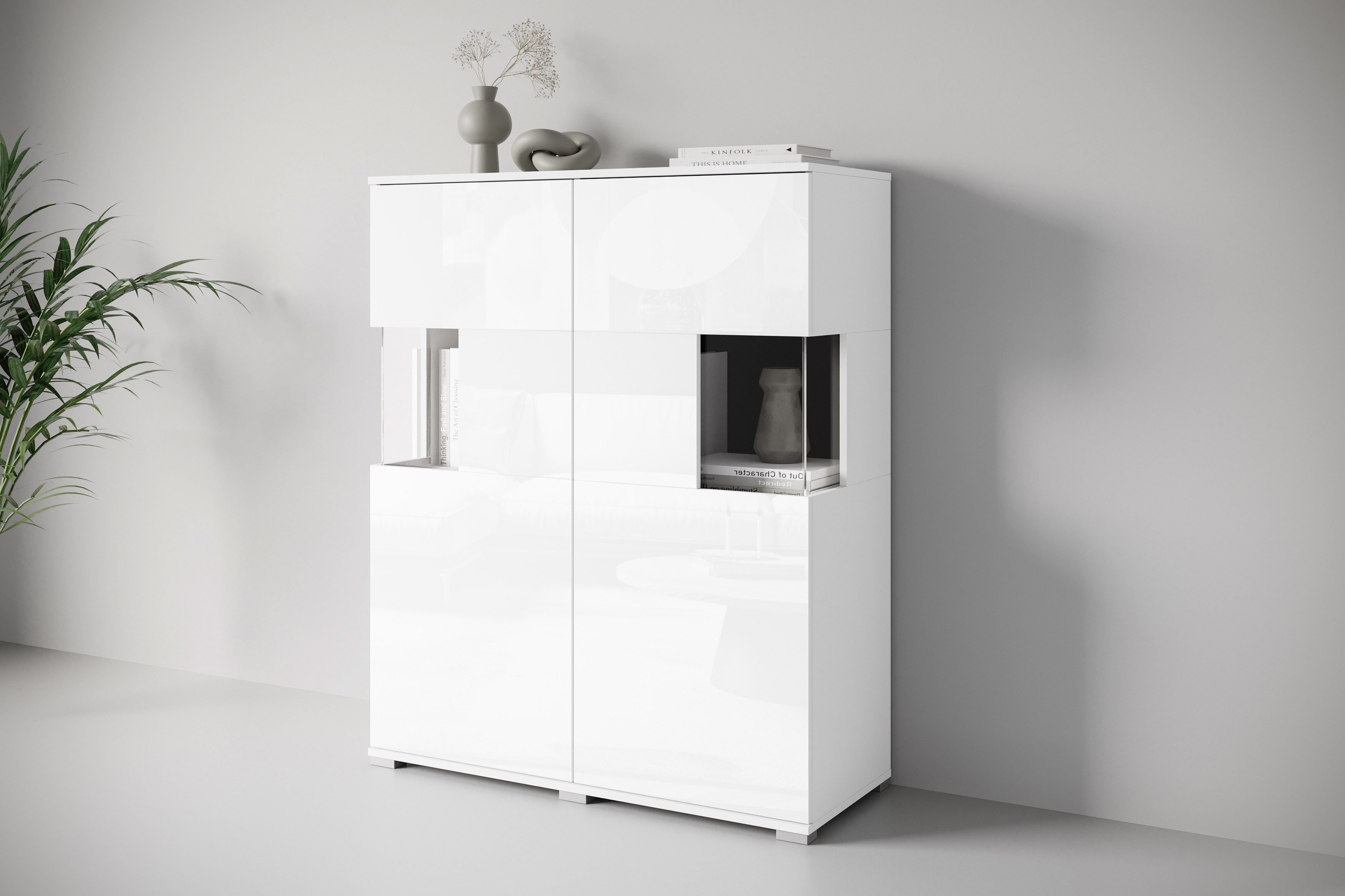 OTTO home Highboard Kenia (1 St), Modernes Highboard mit Glastüren, Breite 100 cm