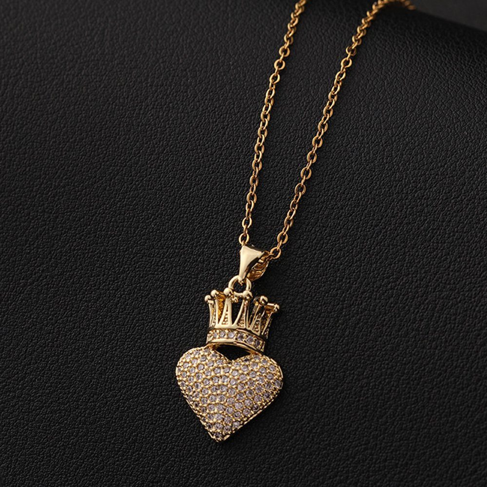 für Herzkette Kette, plattiert Krone Pulloverkette Liebe Anhänger-Halskette, Herz Gold Frauen Schlüsselbein Haiaveng