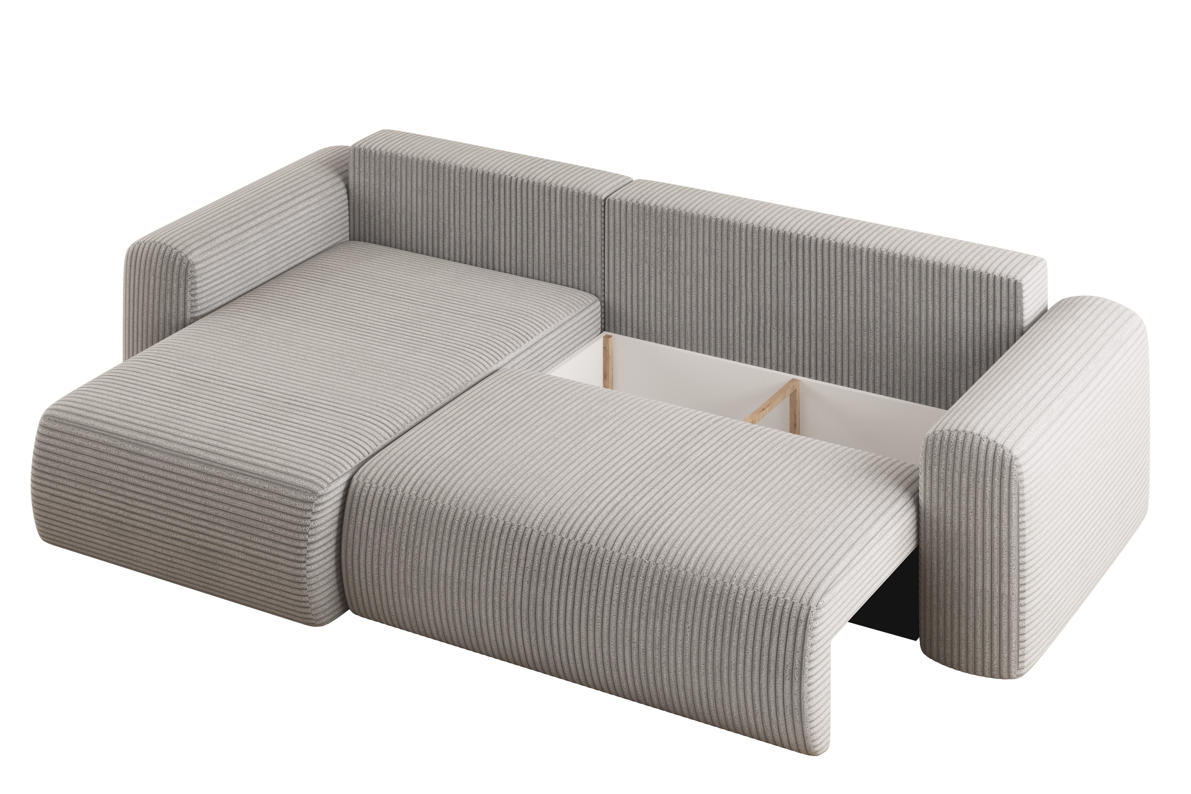 yourhouse24 Ecksofa CAPRO L-Form Couch, Cord/Geflecht-Stoff, mit Bettfunktion und Bettkasten, Seite universal