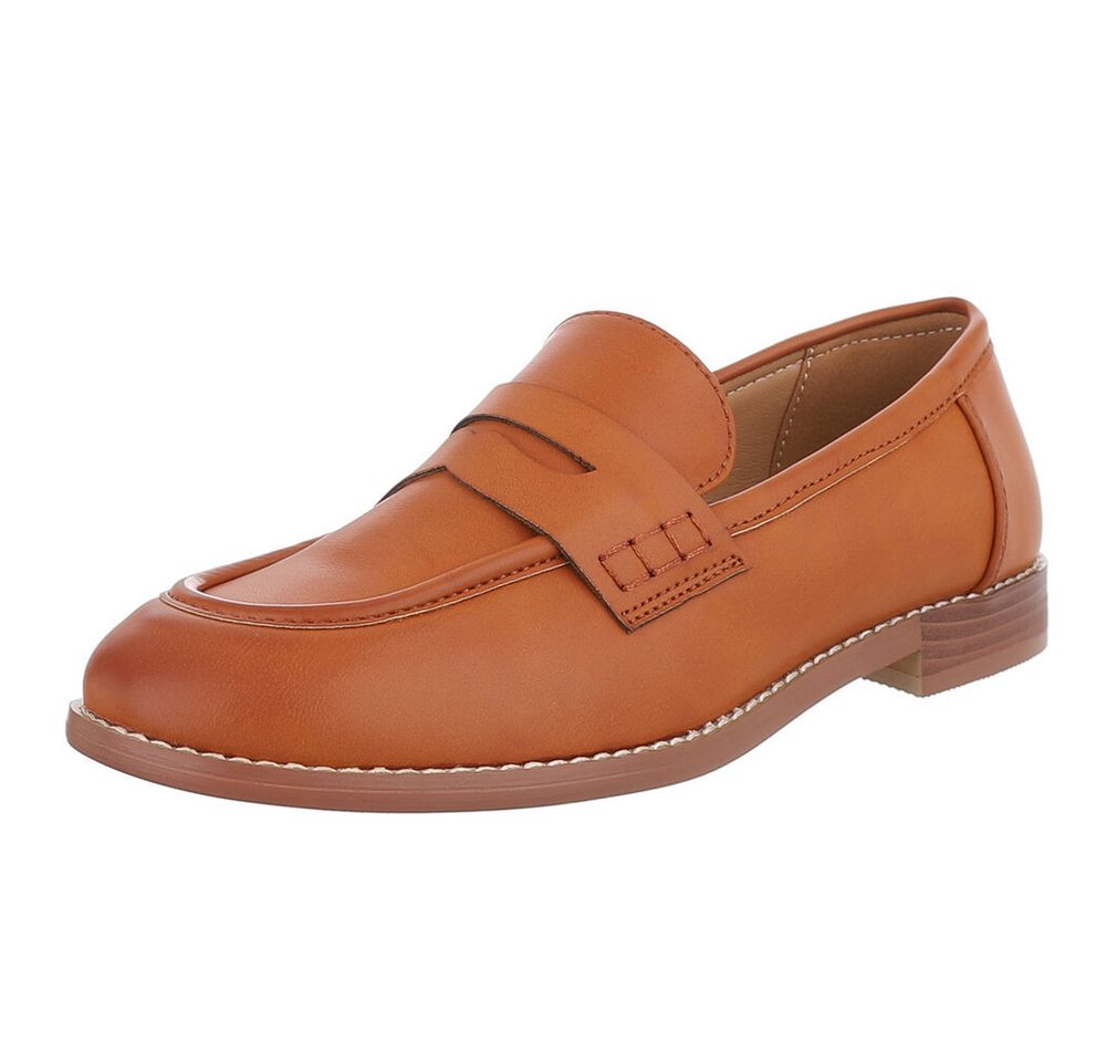 Ital-Design Komfortable Loafers für Stil und Alltag Slipper (89092376) Blockabsatz Mokassins in Camel