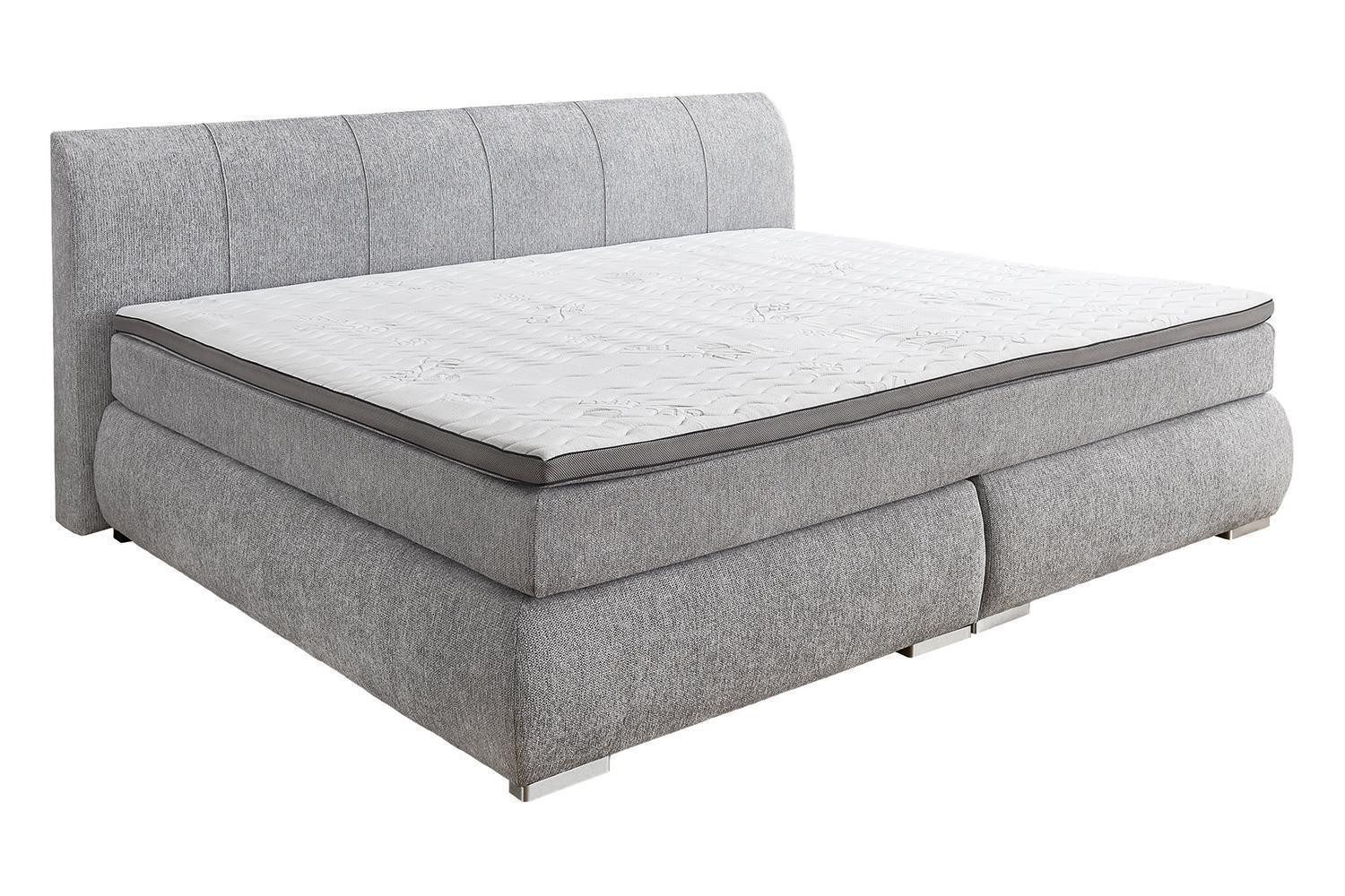 Sun Garden Boxspringbett FLINT, 240 x 200 cm, Grau, Stoffbezug, wendbare 7-Zonen-TFK-Matratze, inkl. Topper