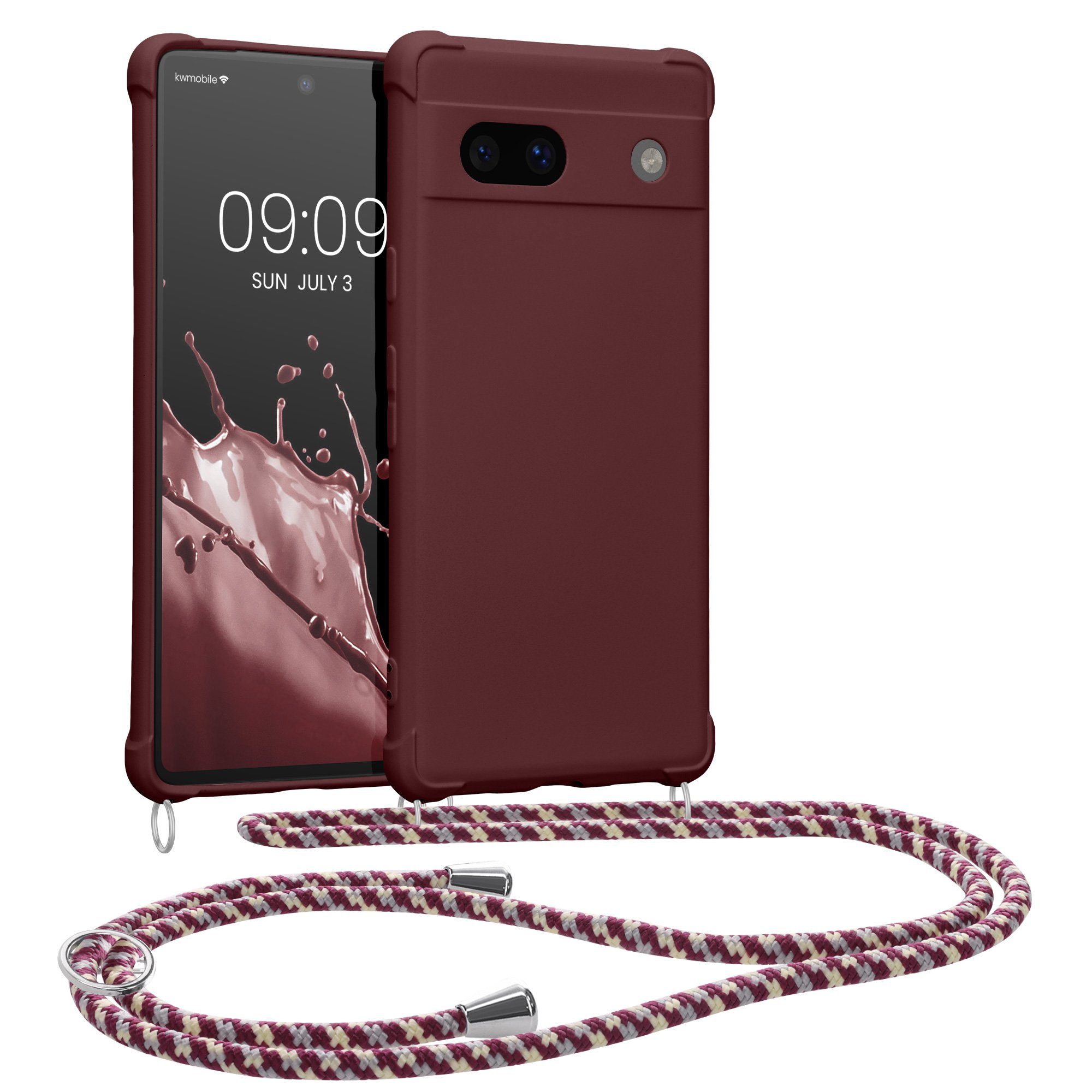 kwmobile Etui Hülle für Google Pixel 7a, mit Metall Kette zum Umhängen - Silikon Handy Cover Case Schutzhülle