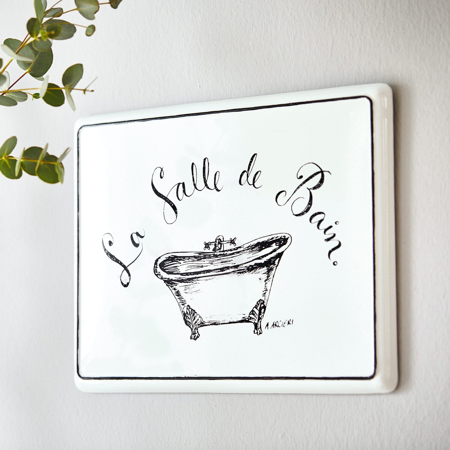 Mirabeau Wanddekoobjekt Deko-Schild La salle de bain weiß