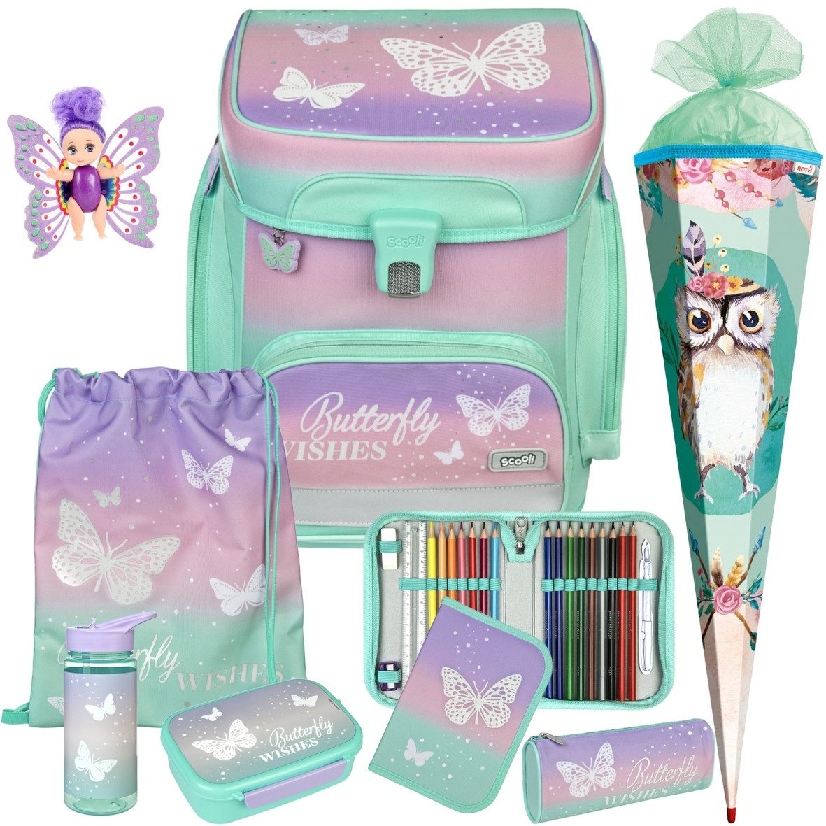 Scooli Schulranzen 1.Klasse Mädchen EasyFit in unterschiedlichen Sets (9-tlg)