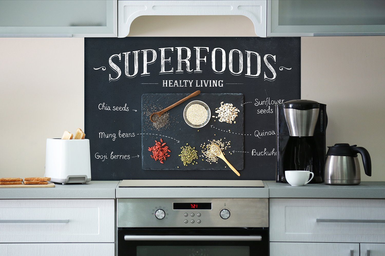 auf (1-tlg) - Gesunde Schieferplatte Superfoods Wallario Küchenrückwand einer Ernährung,