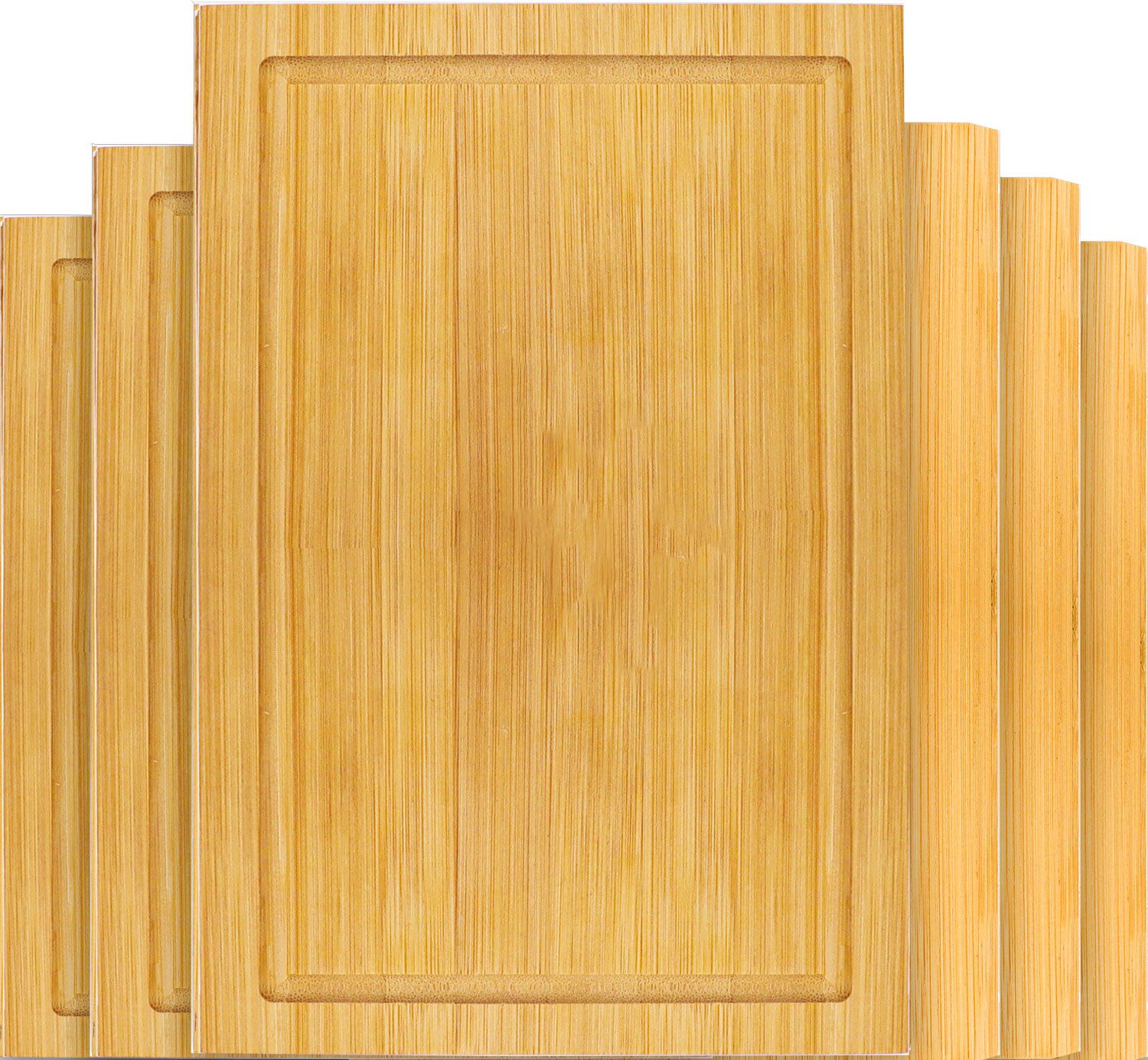 DuneDesign Schneidebrett 6er Set Frühstücksbrett Bambus 22x15 - Holz Küchenbrett mit Saftrille, Bambus, (6-St), Brotzeitbrett Antibakteriell - Schneidebrett Hitzebeständig Hygienisch