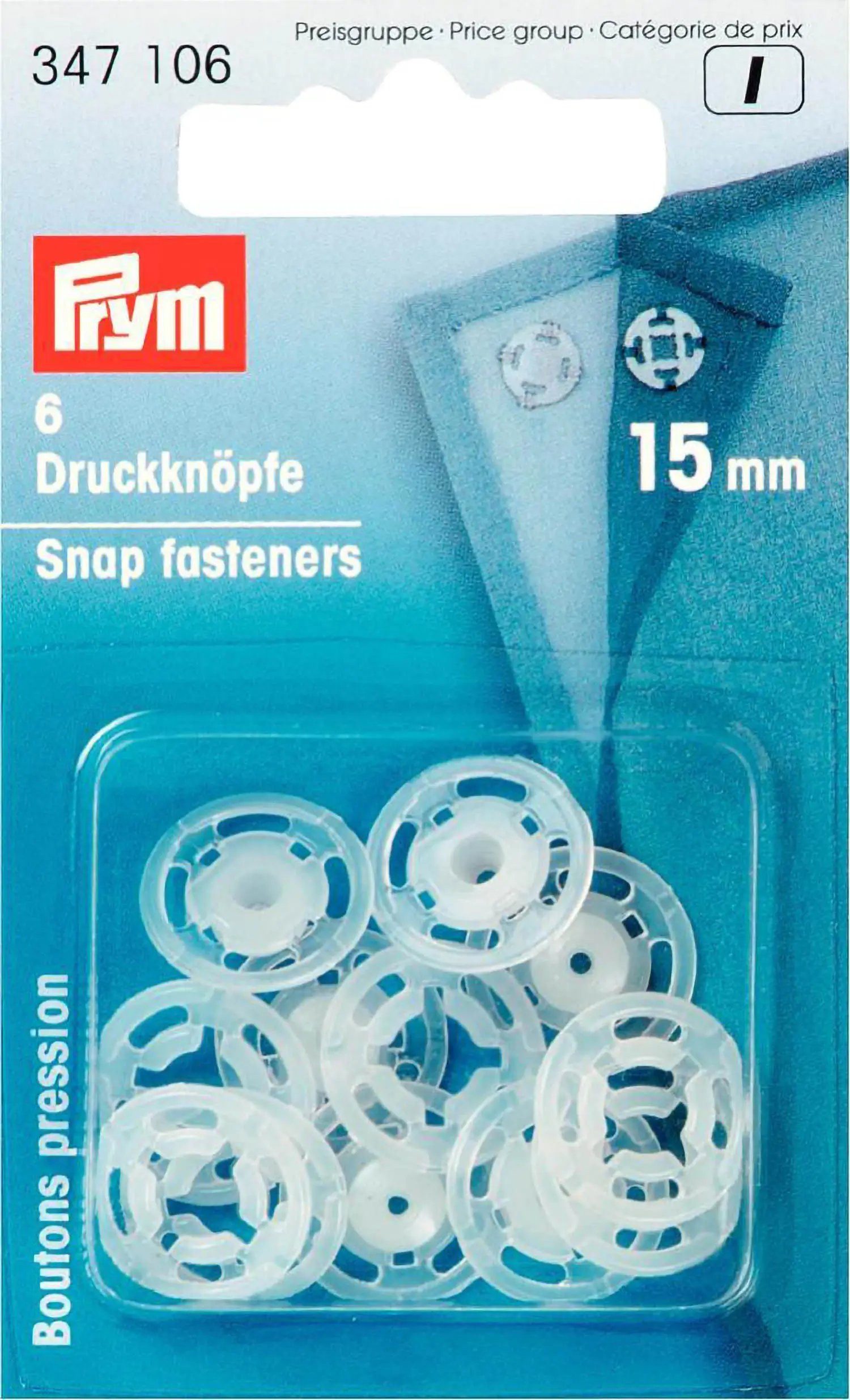 Stofferia Stoff Annäh-Druckknöpfe KST 15 mm transparent, Meterware