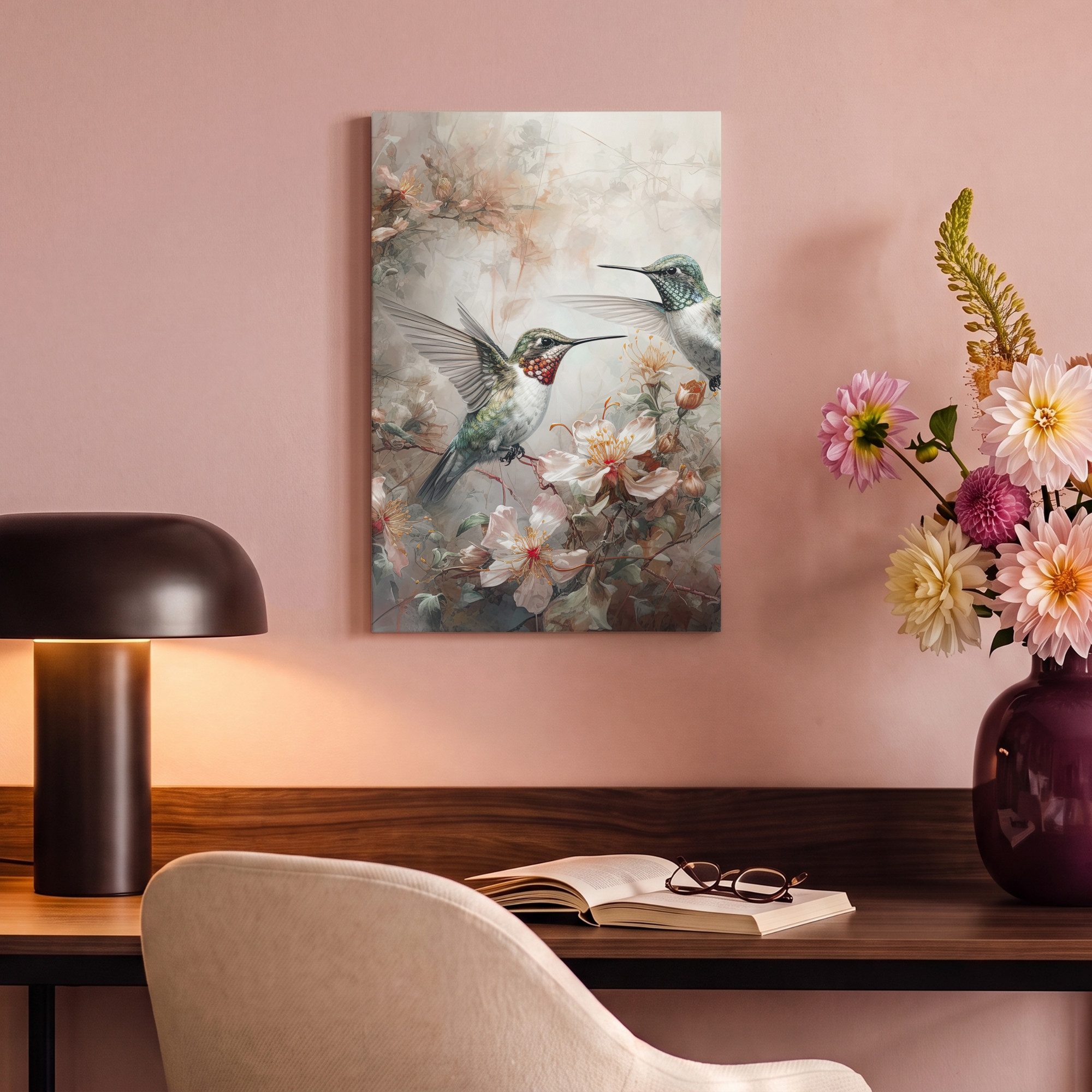 OneMillionCanvasses® Leinwandbild Kolibri - Vögel - Blumen - Pflanzen, Fotodruck (1 St), Leinwand Canvas Wandbild, Wanddekoration 20x30 cm – Bild 4 von 5