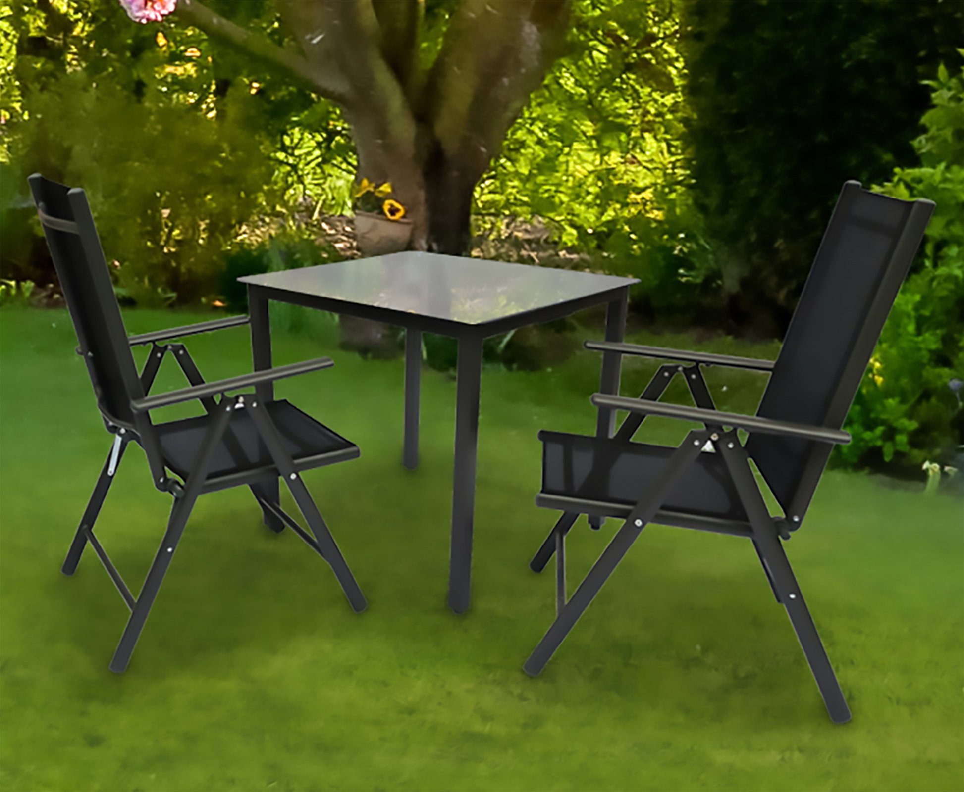 VCM Garten-Essgruppe Alu Glas Gartenset Sitzgruppe Tisch Stühle 80 MA, (3-tlg)