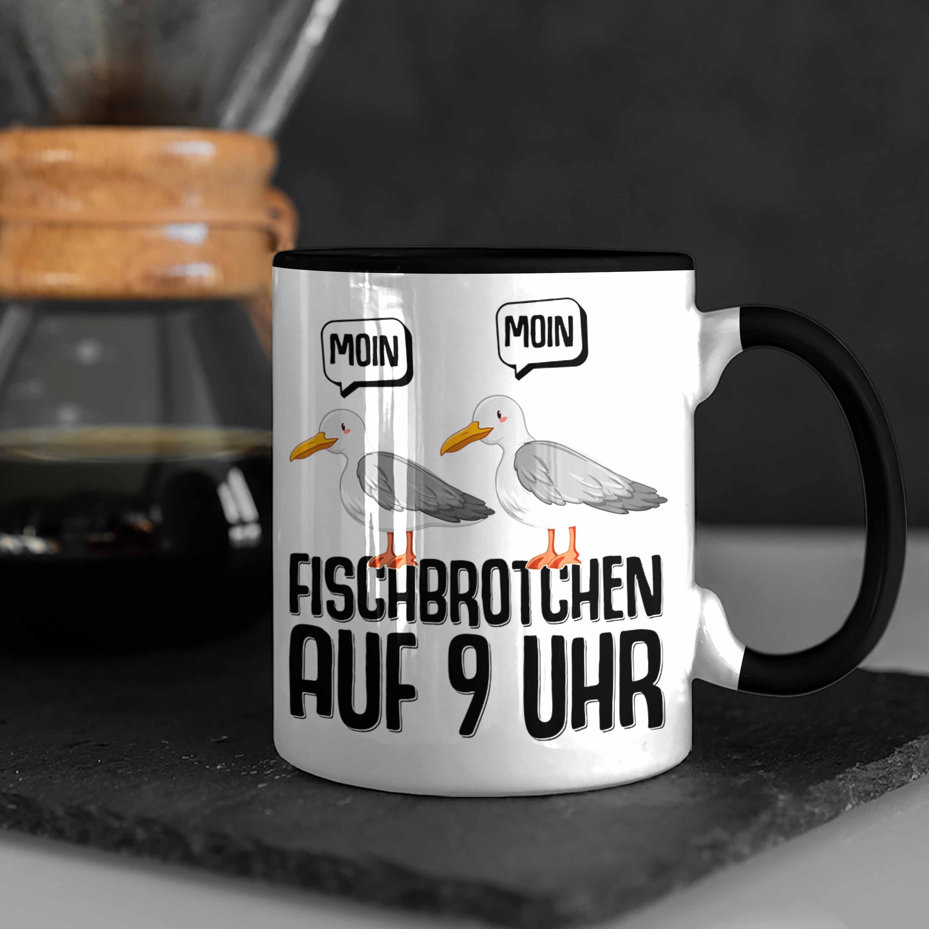 Moin Trendation Norden Schwarz Auf Tasse Tasse Fischbrötchen Uhr Möwen - Norddeutsch Plattdeutsch Trendation 9 Geschenk