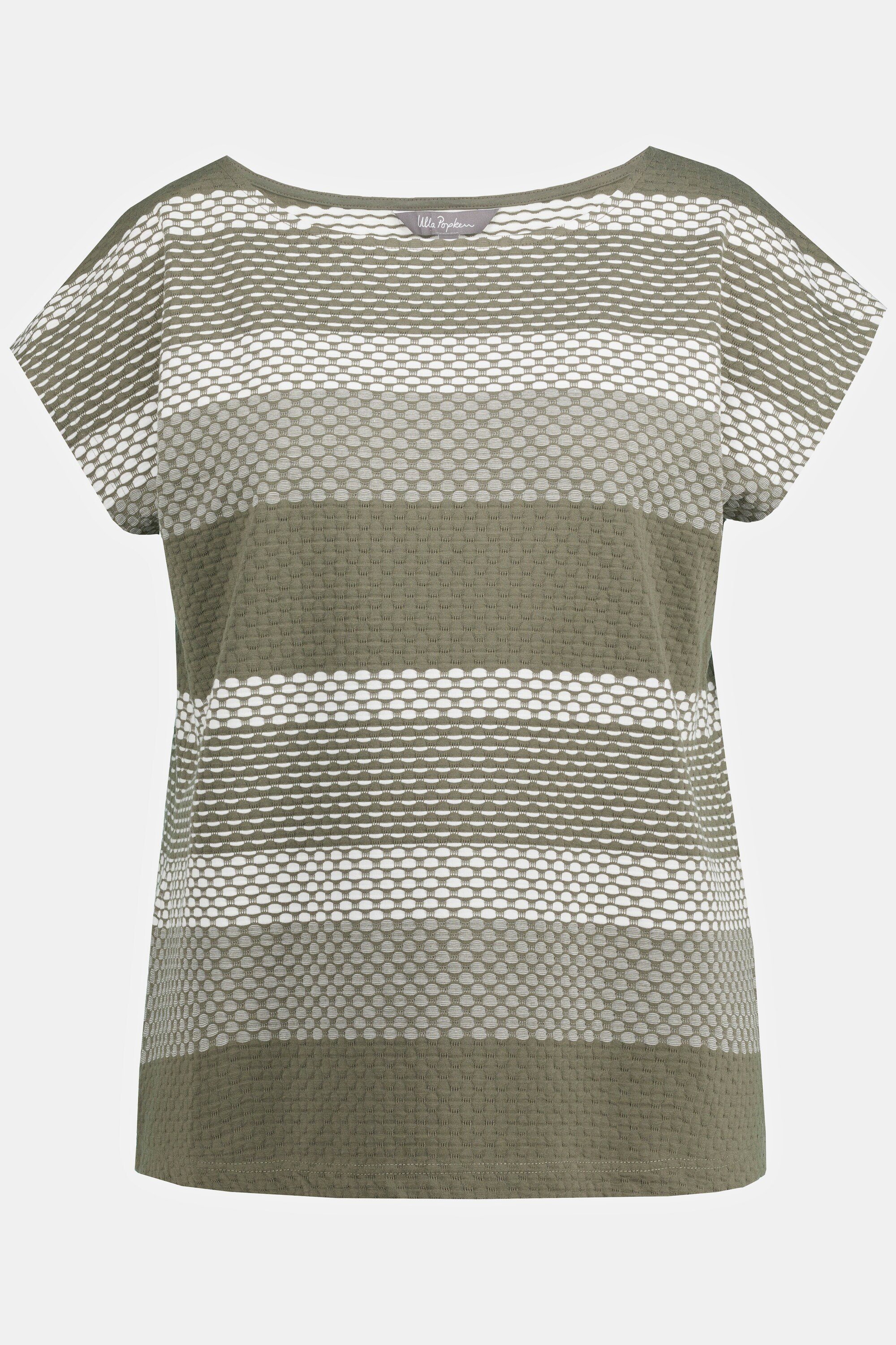 Ulla Popken Rundhalsshirt T-Shirt Rundhals Jacquard-Streifen Oversized salbei