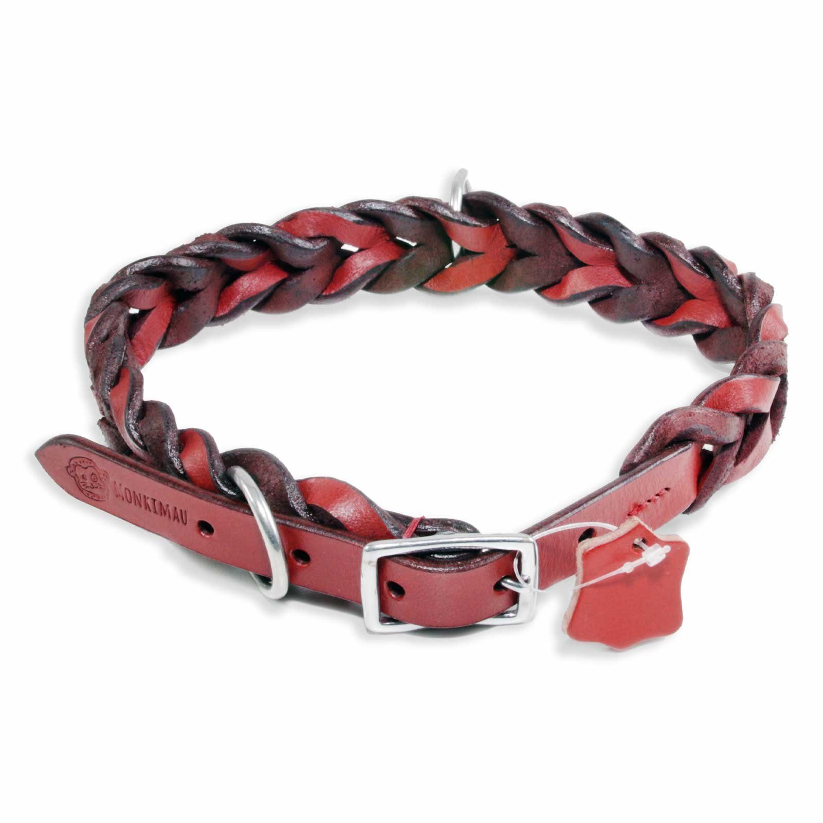 Thumbnail - Monkimau Hunde-Halsband Hundehalsband Leder Halsband Hund rot geflochten S-XS, Leder