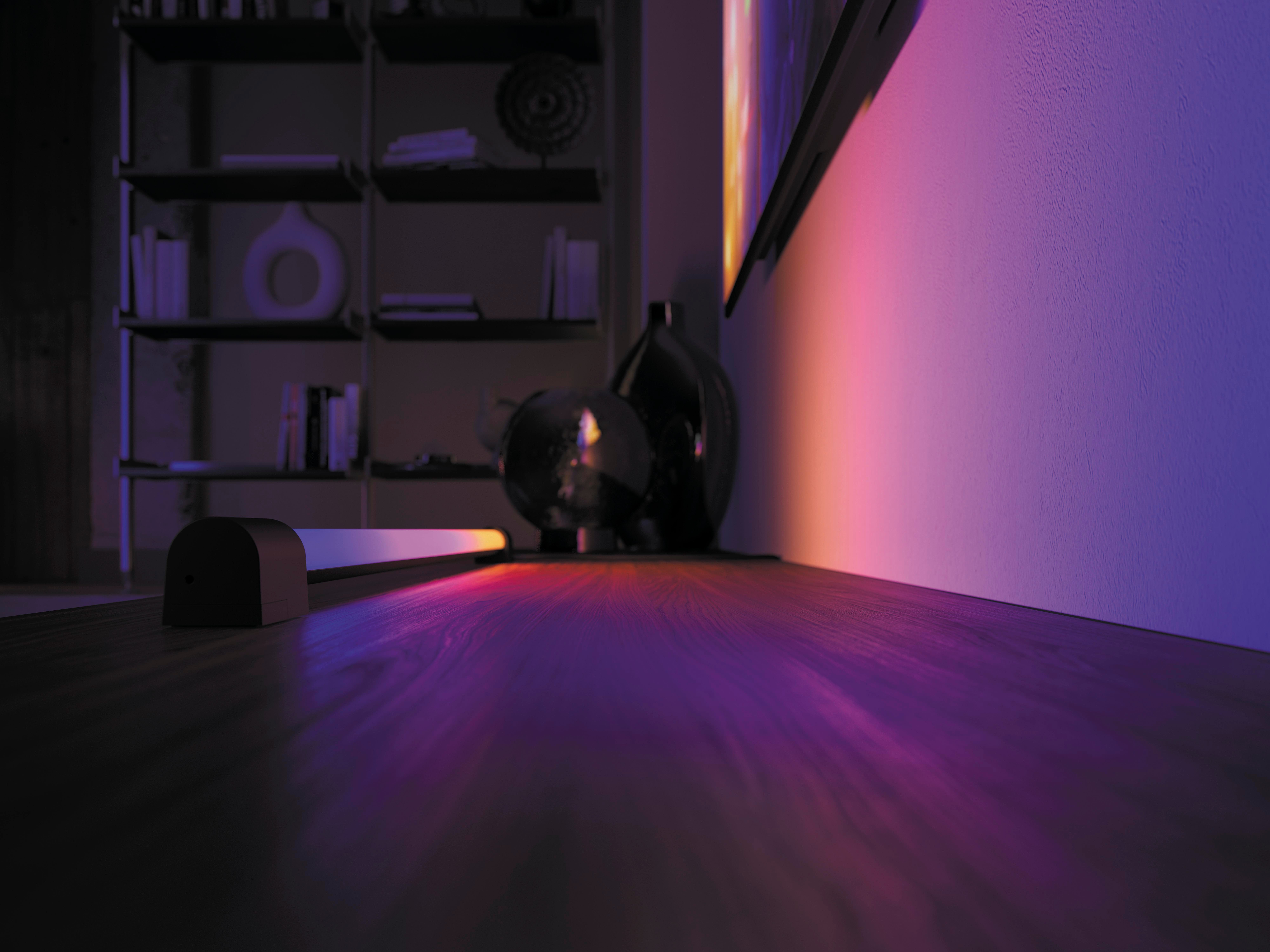 Philips Hue LED Lichtleiste Play Gradient Light Tube schwarz 75cm, Abschaltautomatik, Bluetooth, CCT - über Fernbedienung, Dimmfunktion, Einschlafhilfe, Farbsteuerung, Farbwechsel, Memory, nach Trennung vom Netz, Nachtlichtfunktion, RGB, Smart Home, Timerfunktion, Weckerfunktion, dimmbar über Fernbedienung, mehrere Helligkeitsstufen, LED fest integriert, Farbwechsler, RGB, warmweiß - kaltweiß, App- & Sprachsteuerung, Smart Home, Gradient-Farbverläufe, TV Sync
