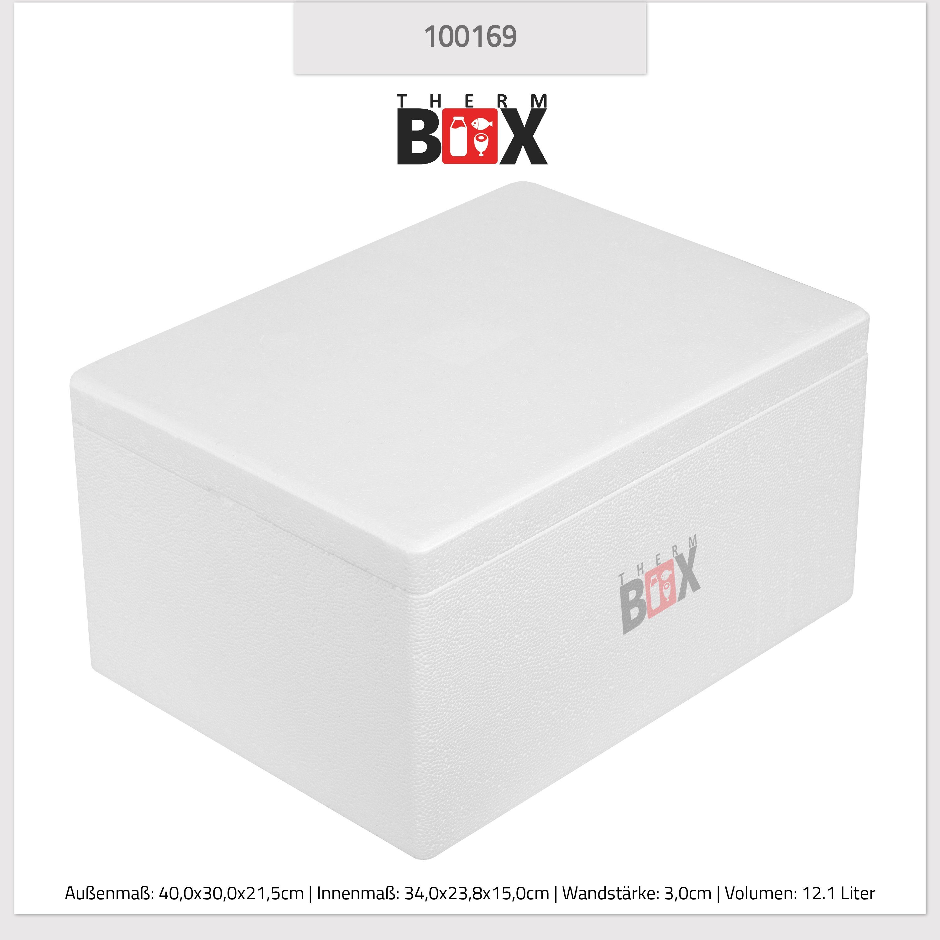 Thermobehälter Isolierbox Styroporbox 12,1L (1, mit Thermobox 3cm Deckel im Wiederverwendbar Box Kühlbox Karton), 12W 0-tlg., Styropor-Verdichtet, THERM-BOX Innenmaß:34x23x15cm, Warmhaltebox Wand: