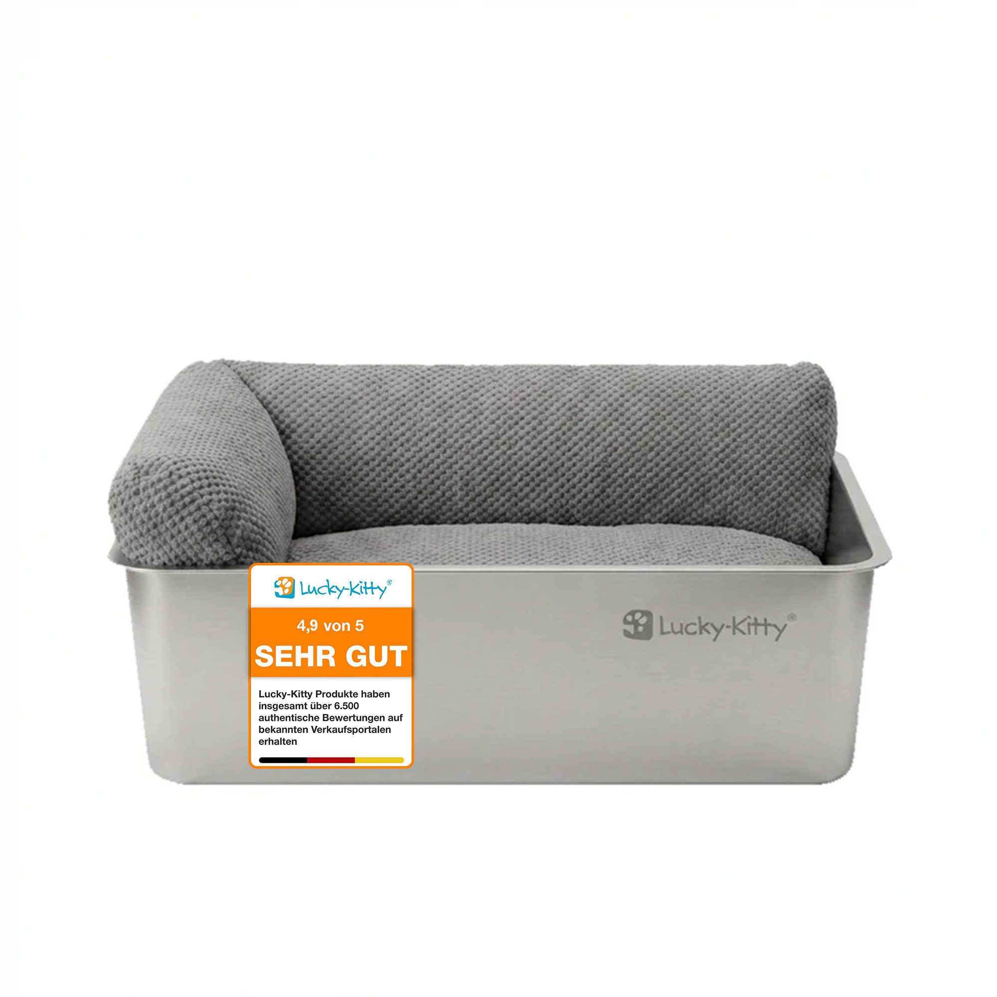 Lucky-Kitty Katzenliege Katzenbett "Luxe" 2-in-1, robuste Metallwanne + herausnehmbares Kissen, Memory-Foam für spürbar gemütlicheres Ruhen, Robust, einfach zu reinigen, waschbarer Bezug