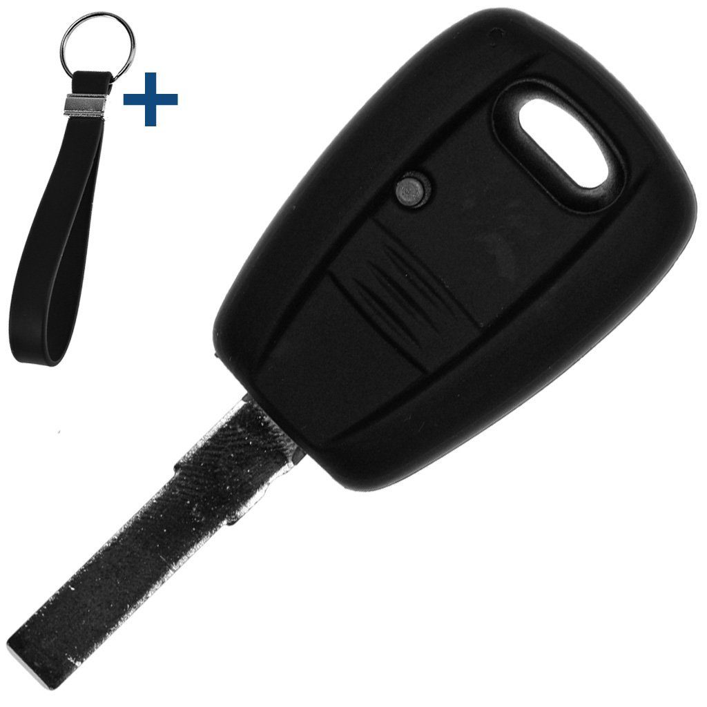 mt-key Schlüsseltasche Autoschlüssel Silikon Schutzhülle mit passendem Schlüsselband, für FIAT Panda Brava Bravo Punto Stilo 1 Tasten Funk Fernbedienung Schwarz