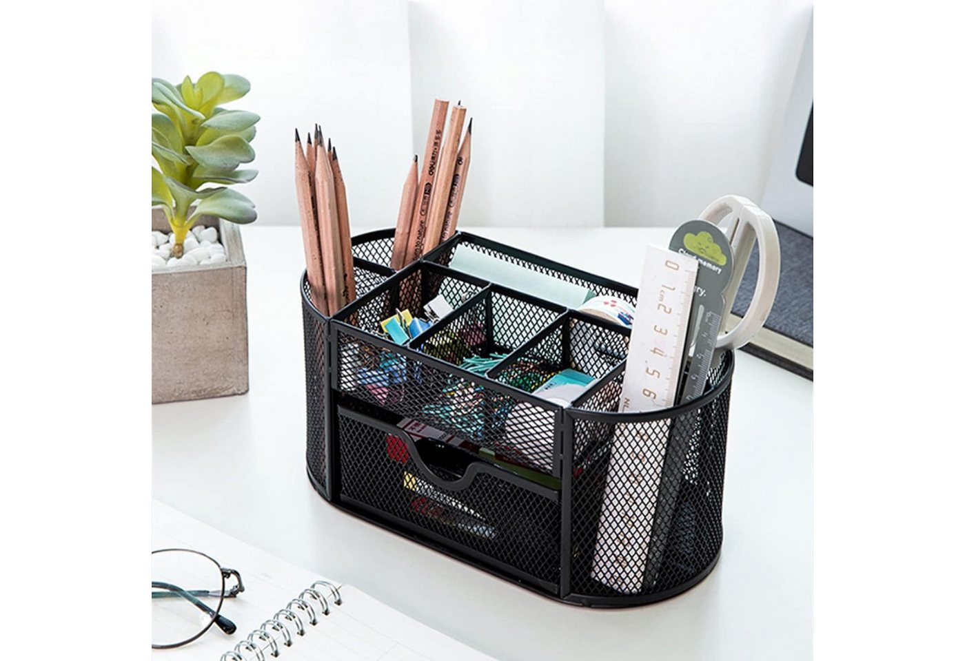 Thumbnail - OKWISH Organizer Schreibtisch Organizer Stifthalter Schreibtischorganizer Mesh Metall (Desk-Organizer mit 8 Fächer und 1...