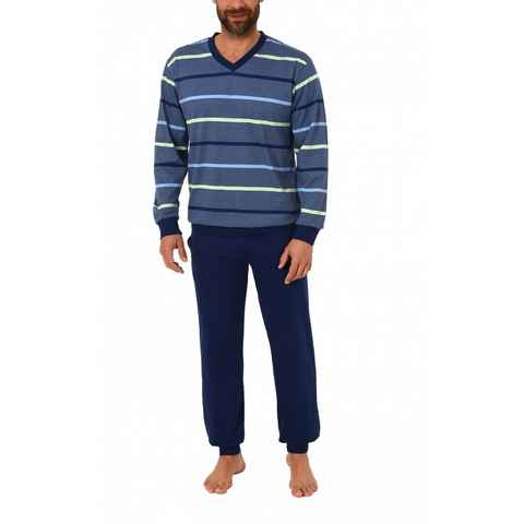 Normann Pyjama Herren Frottee Schlafanzug mit Bündchen in Streifenoptik - 62055