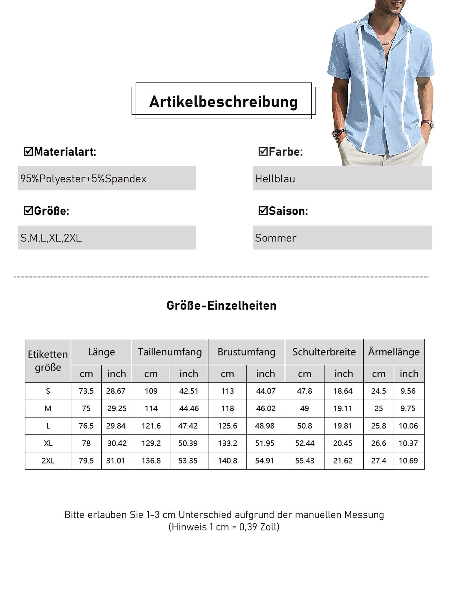 Streifen Blusenshirt LAPAPRO mit Herren Blusenshirts Kurzarm 42-52Größe