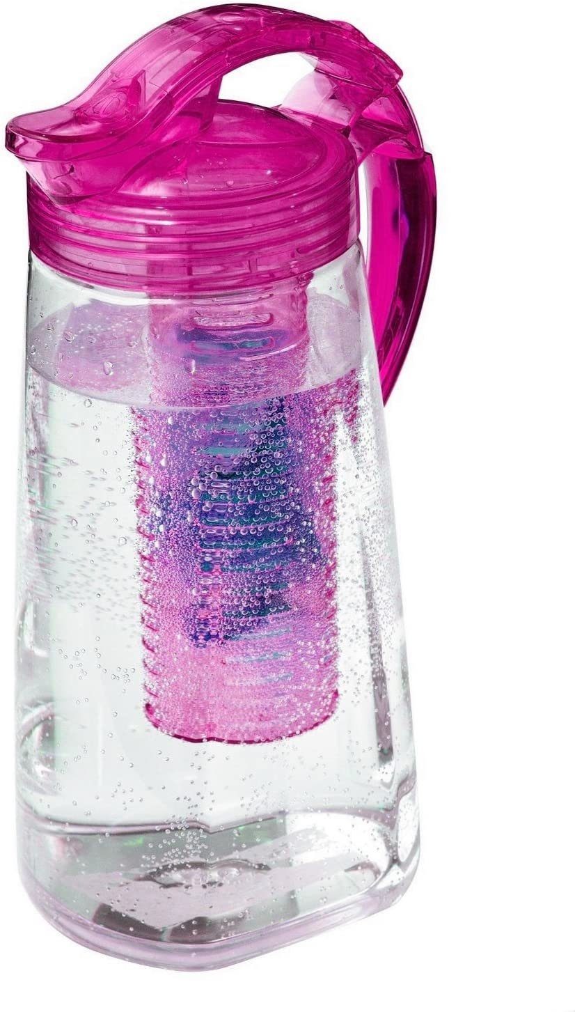 RUBBERNECK Wasserkrug Kunststoff-Karaffe mit Frucht-Einsatz, BPA-frei, 2 l Karaffe, Tritan pink