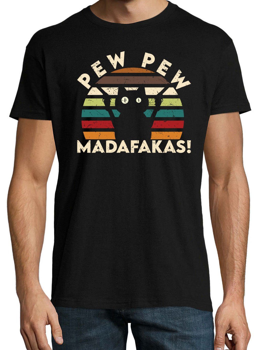 Youth Madafakas mit lustigem T-Shirt Herren Print Pew Shirt Designz Katzen Pew Schwarz