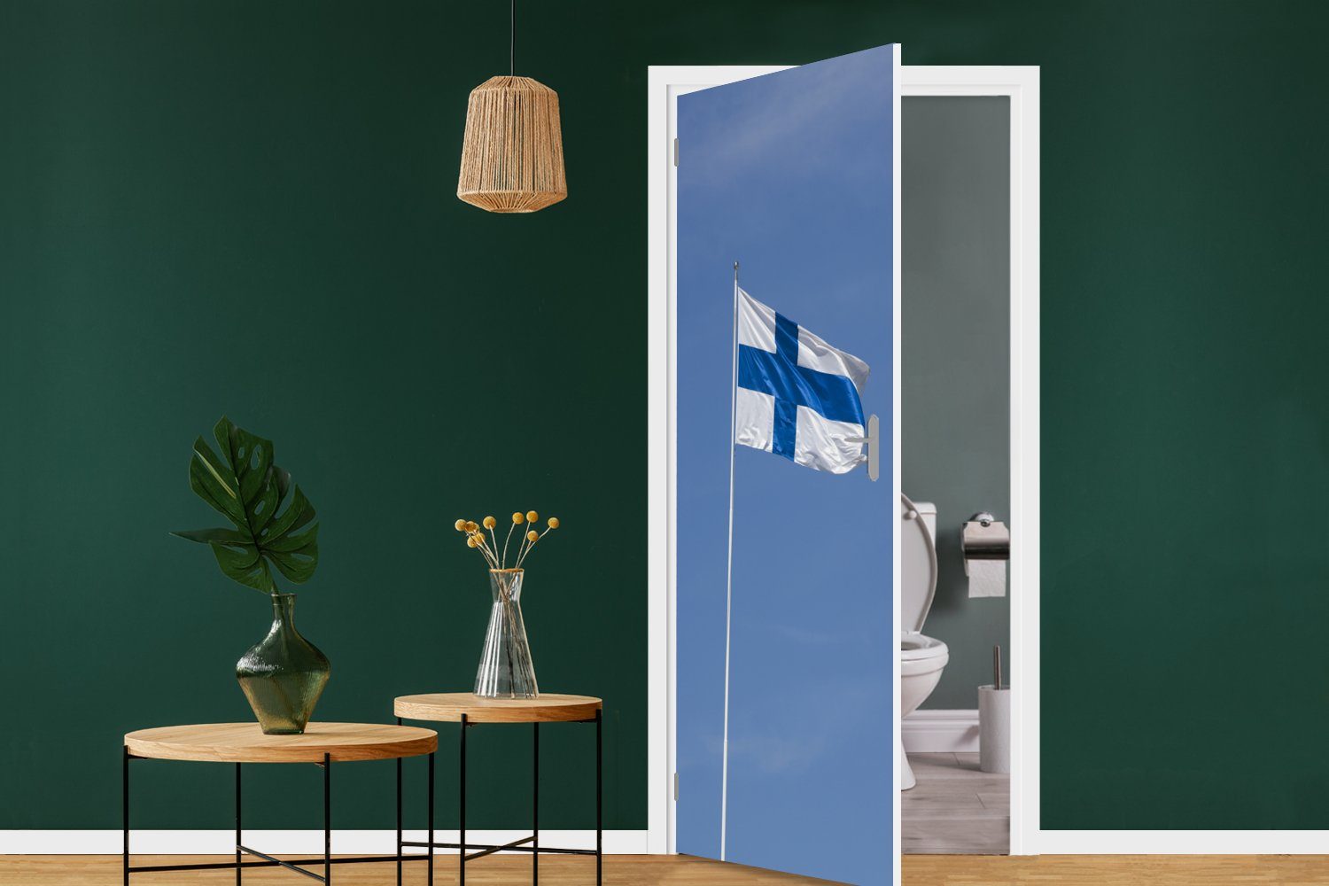 bedruckt, Türaufkleber, Himmel, cm Matt, 75x205 für blauem Tür, (1 von Die Türtapete mit Finnland St), Flagge Fototapete MuchoWow
