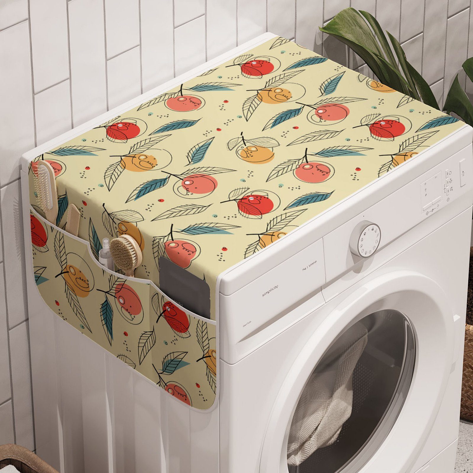 Abakuhaus Badorganizer Anti-Rutsch-Stoffabdeckung für Waschmaschine und Trockner, Obst Frische Tangerinen mit Blättern