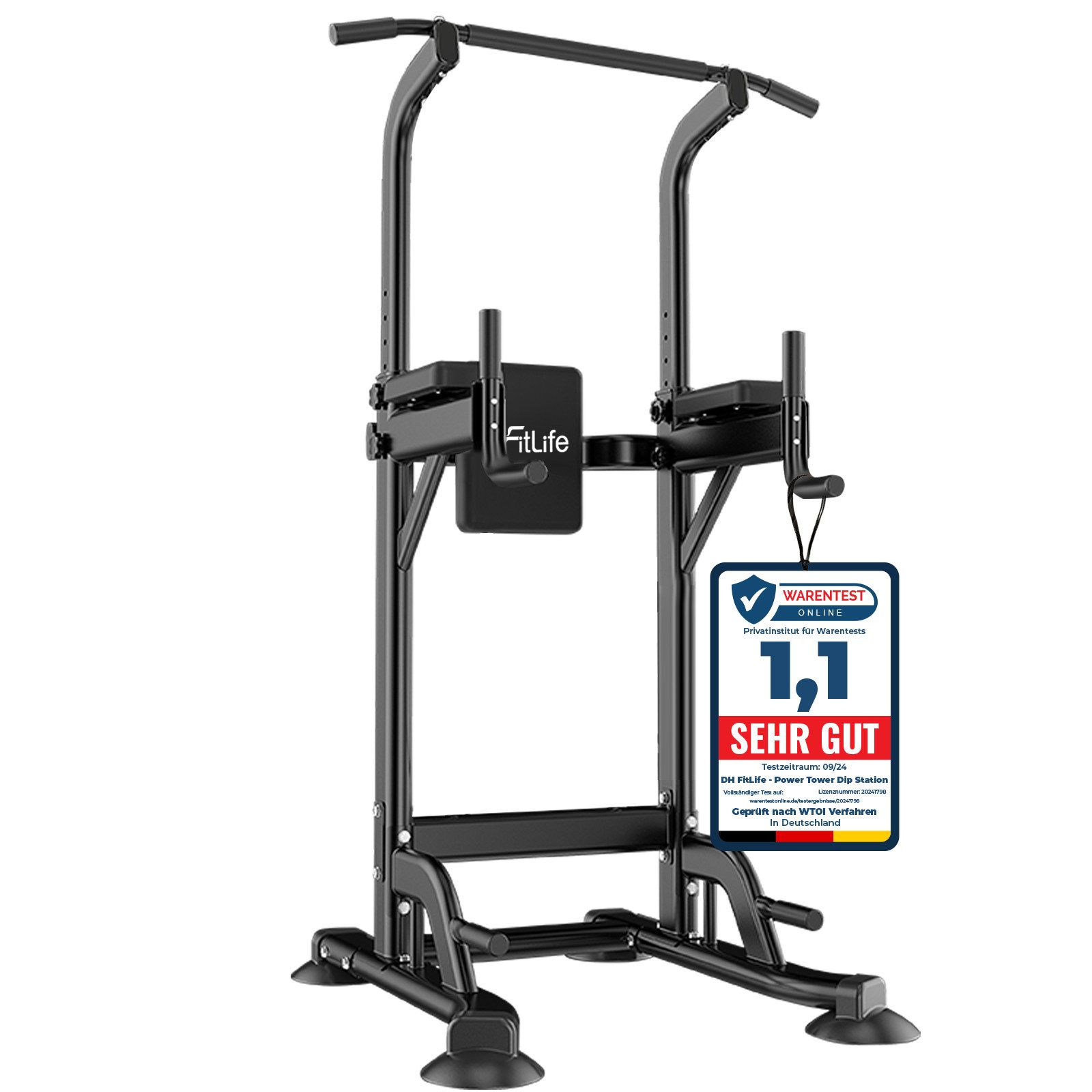 DH FitLife Kraftstation Power Tower mit Klimmzugstange und Dip Station, (Dip Barren 300kg, Pull Up Bar 150kg), höhenverstellbar für Ganzkörpertraining Zuhause