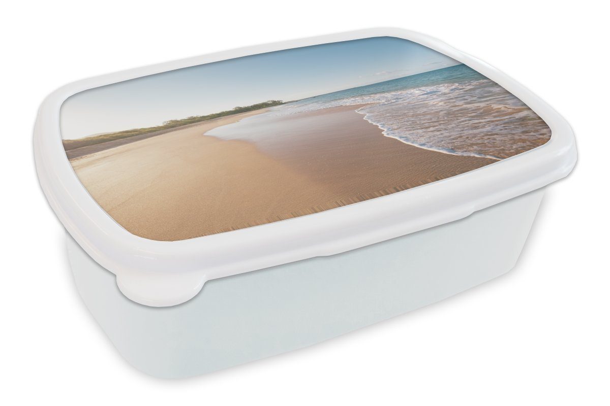 MuchoWow Lunchbox Strand - Sand - Himmel, Kunststoff, (2-tlg), Brotbox für Kinder und Erwachsene, Brotdose, für Jungs und Mädchen weiß