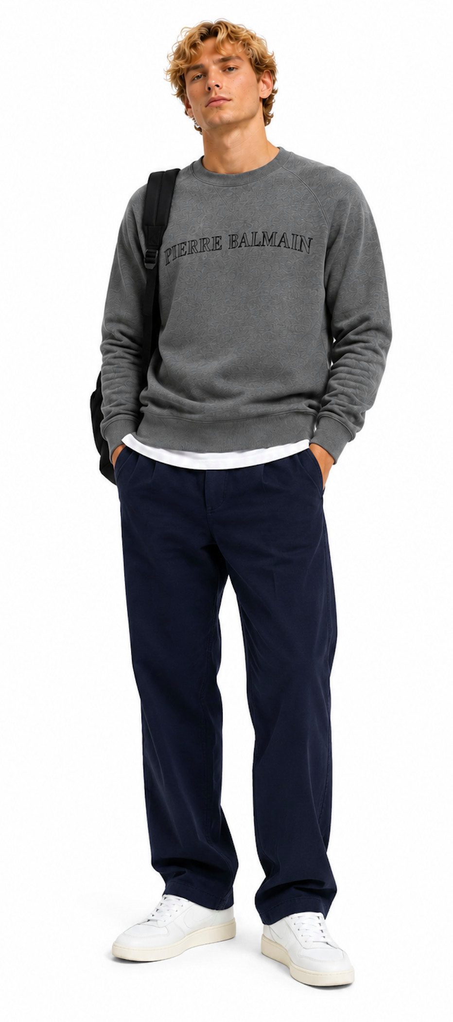 Balmain Paris Sweatshirt Pierre Balmain Pullover Sweater Relaxed Comfort Fit Gerippten Kragen mit elastischen Bündchen