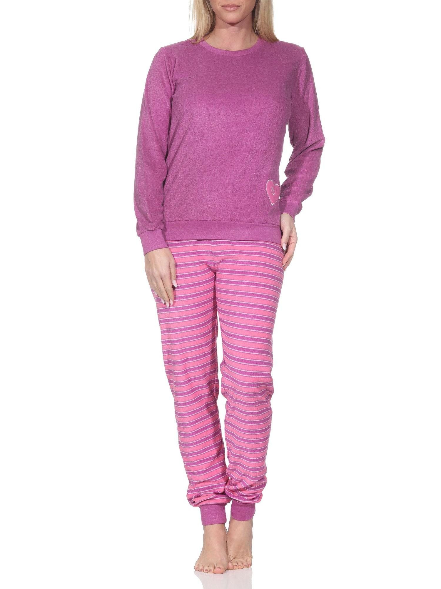 Pyjama Normann Damen Frottee Schlafanzug mit Herzmotiv – auch in Übergröße