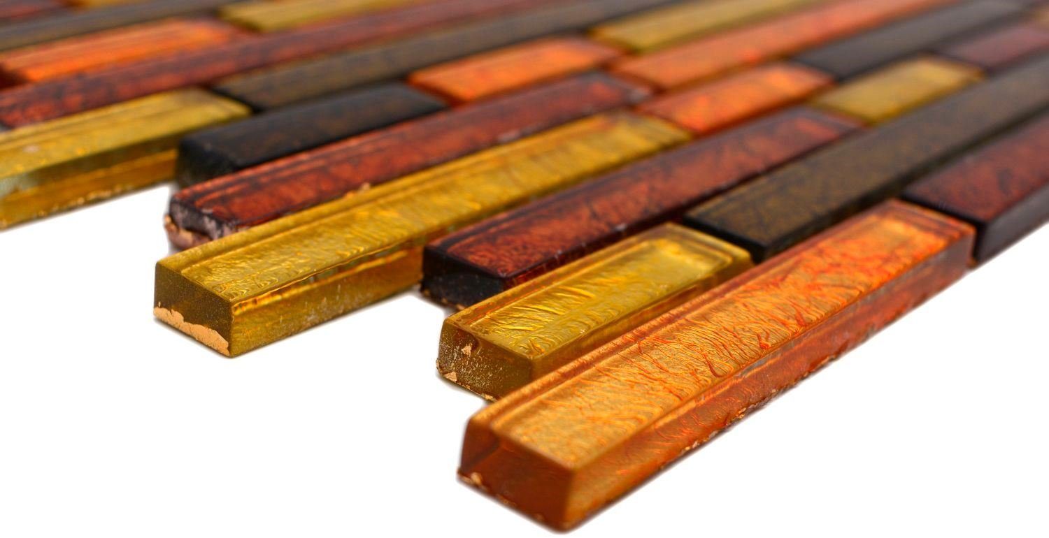 Mosani Mosaikfliesen gold braun orange / Matten 10 Mosaik Glasmosaik glänzend Crystal